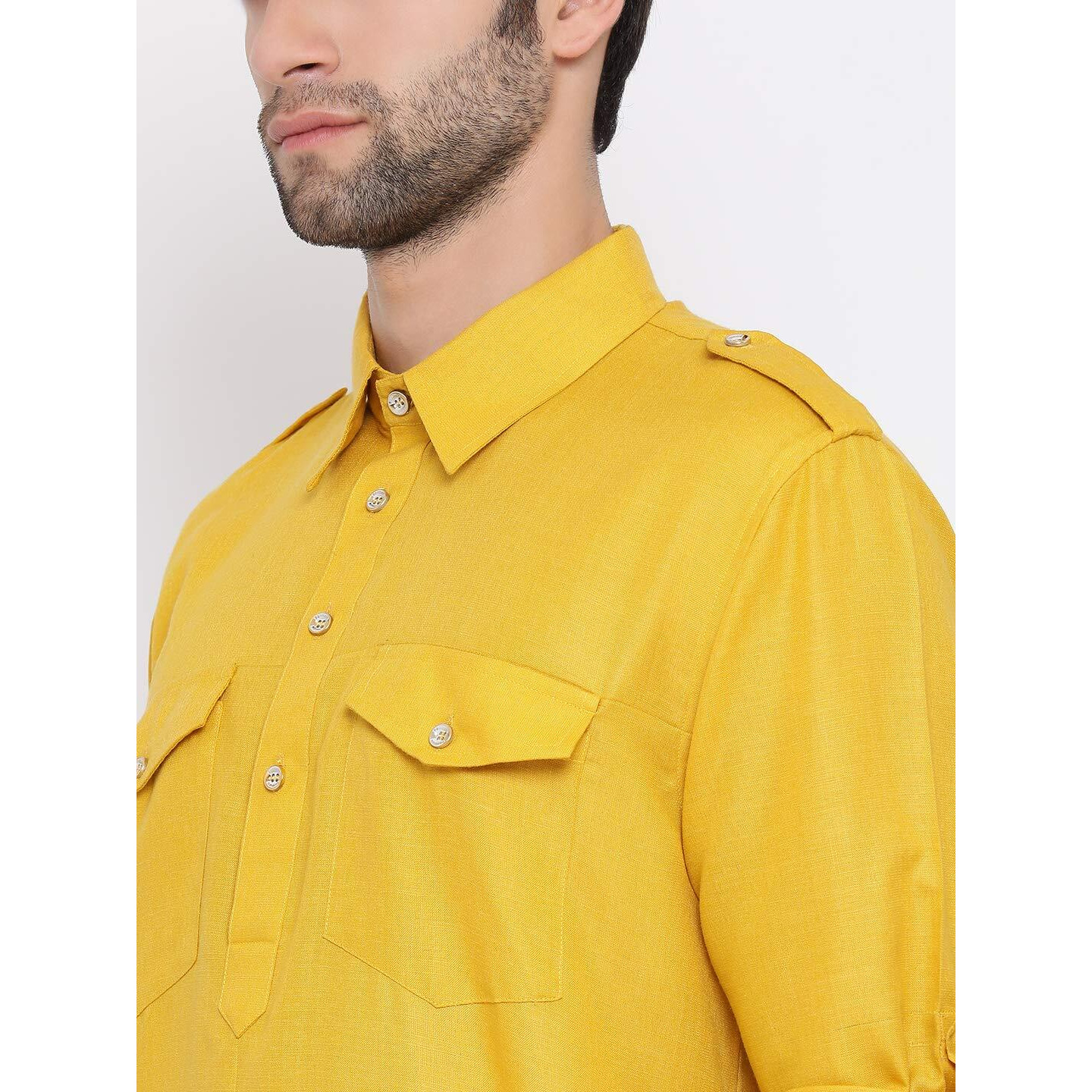 VASTRAMAY VM Mens Cotton Blend Mustard Kurta - Elegance for Festivals & Ethnic Events