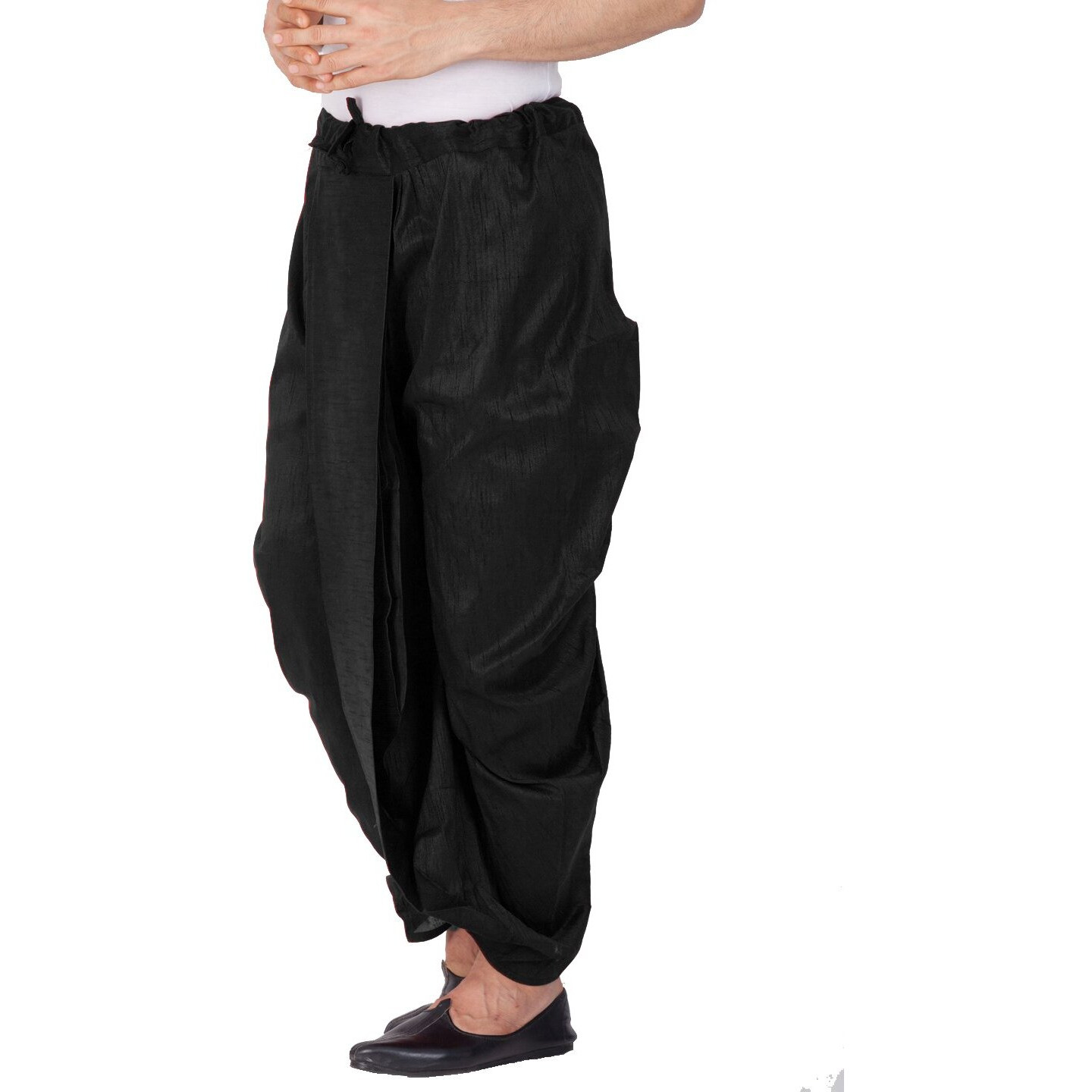 VASTRAMAY Mens Cotton Silk Dhoti (Black_VASMDTBL_40)