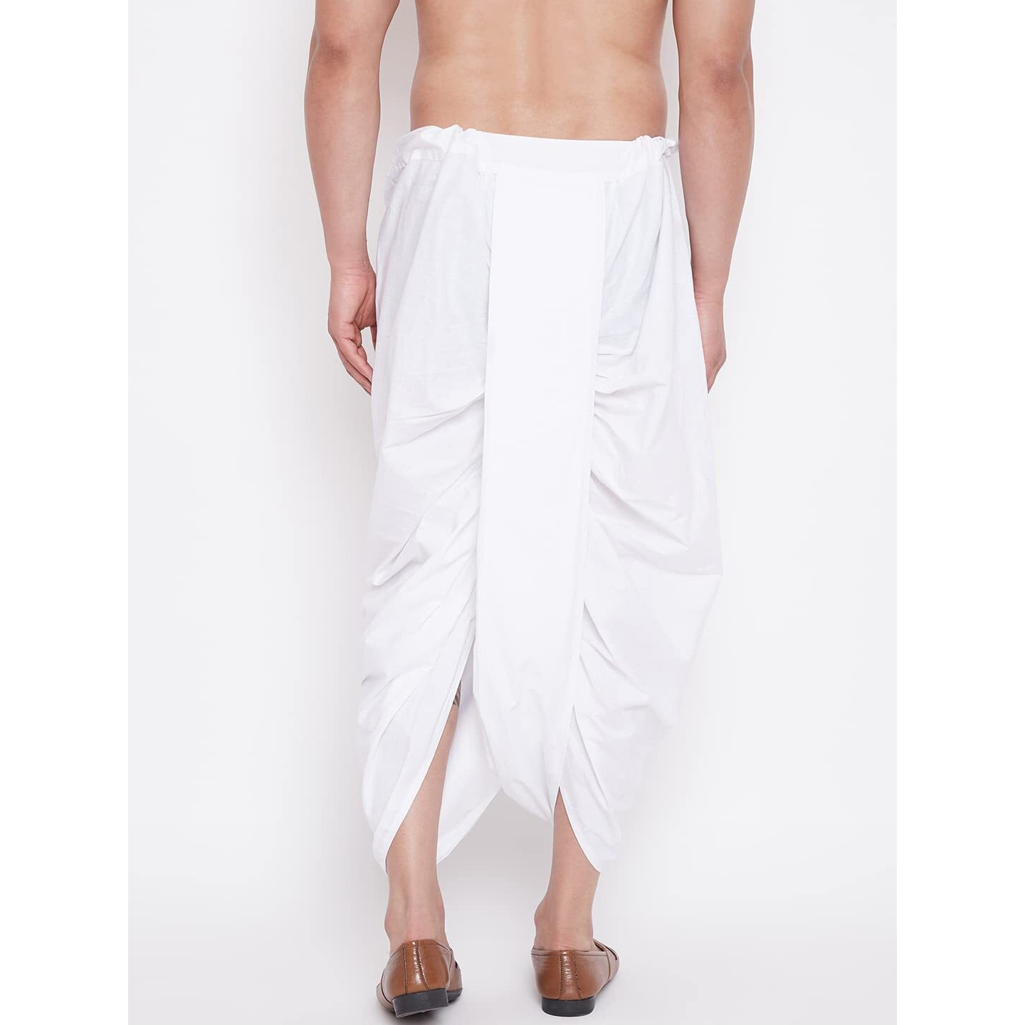 VASTRAMAY Men's White Pure Cotton Ready-to-Wear Dhoti Traditional Pattern with Drawstring Waistband for Festive, Wedding, and Casual Wear