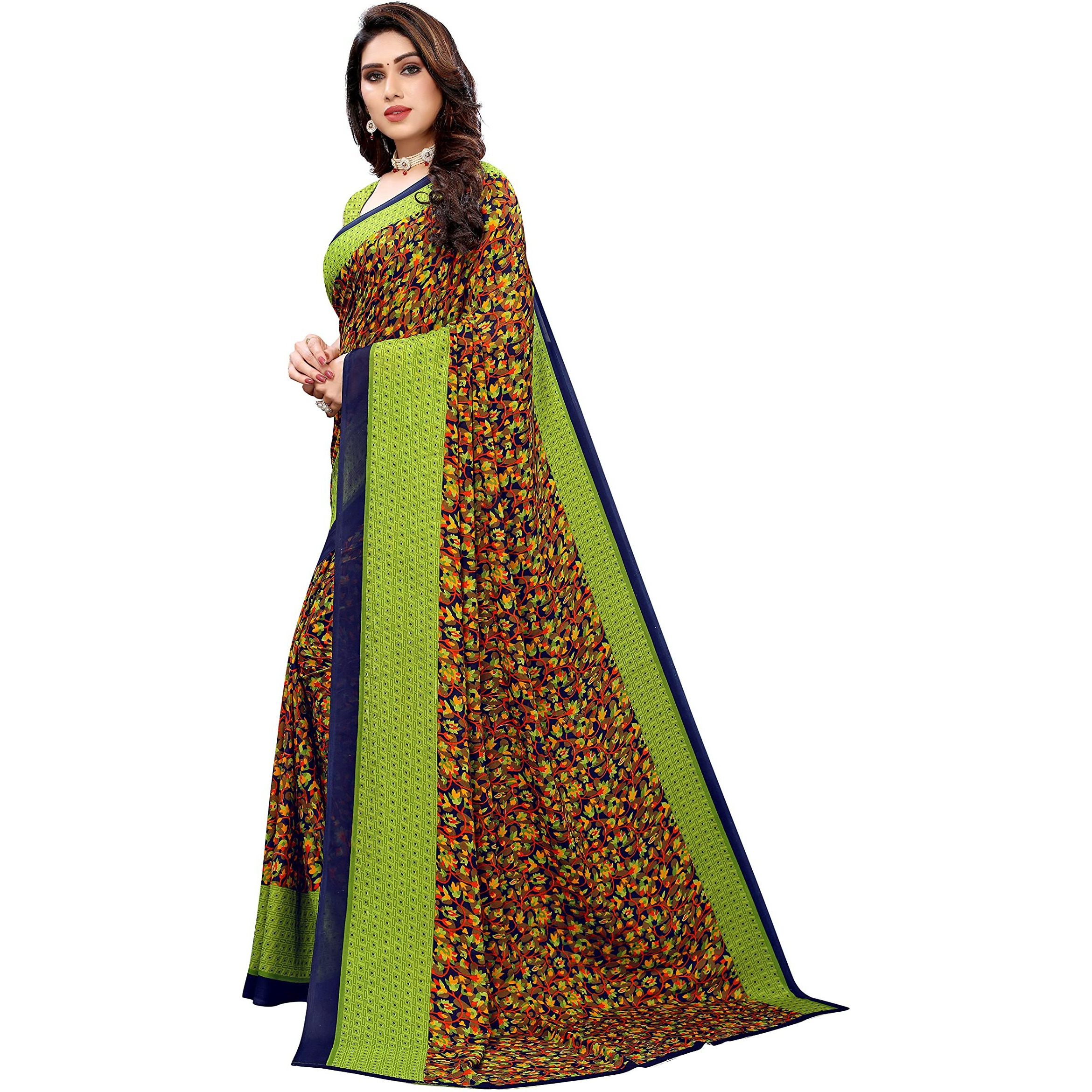 Yashika Women's Pure Georgette Saree With Blouse Piece (Namrata Parrot Green_Parrot Green)