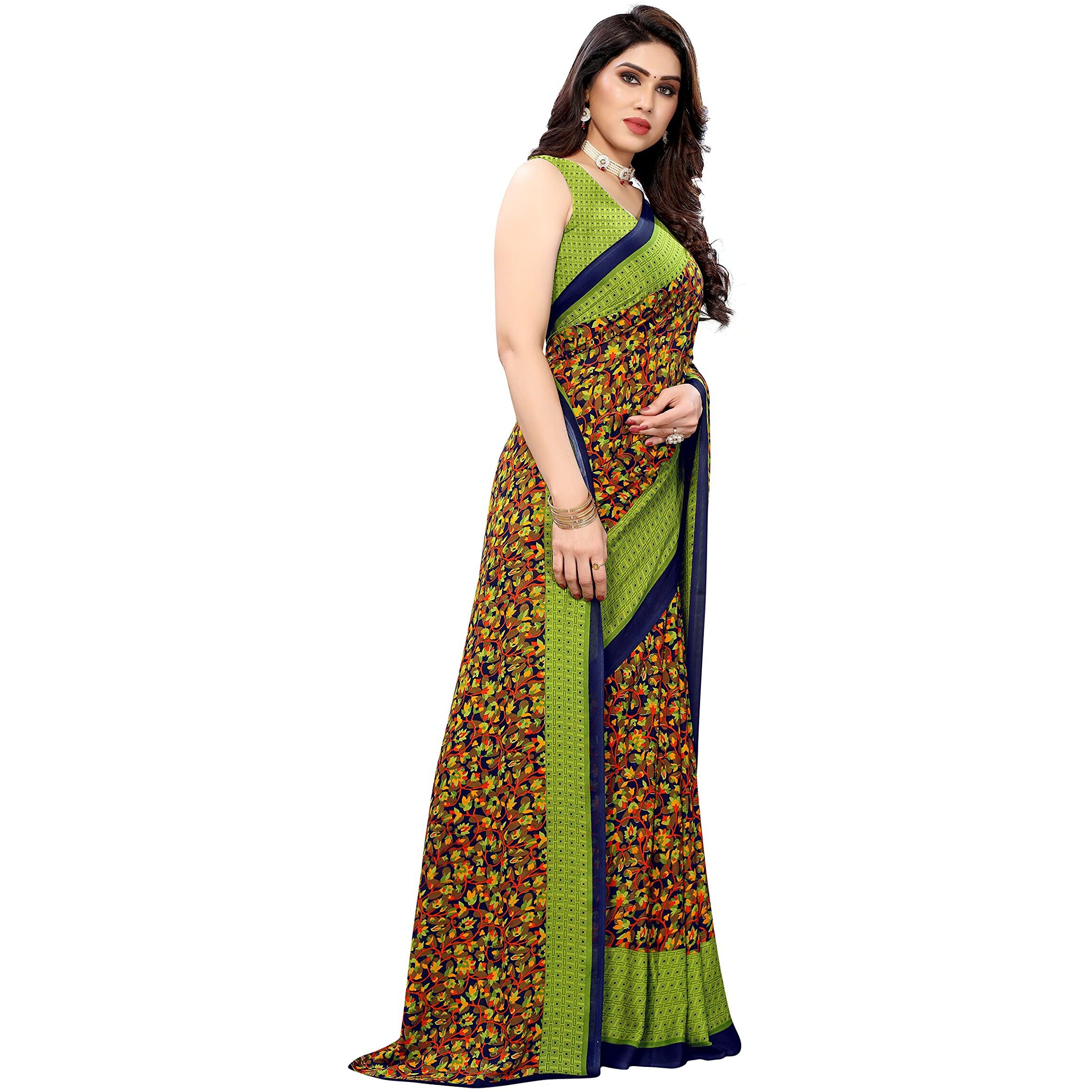 Yashika Women's Pure Georgette Saree With Blouse Piece (Namrata Parrot Green_Parrot Green)