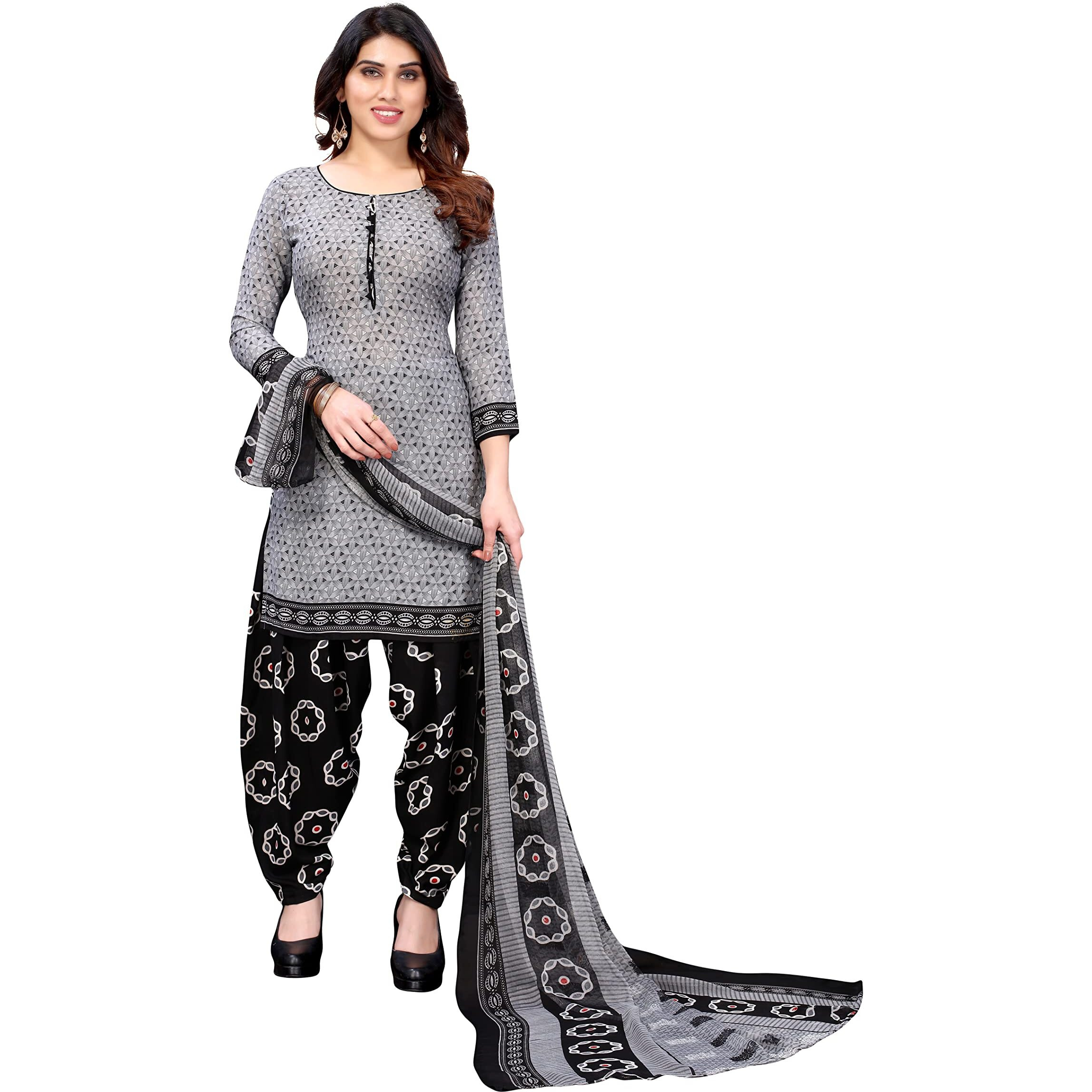 Yashika Women's French Crepe Printed Unstiched Dress Material(FATIMA GREY),Free Size