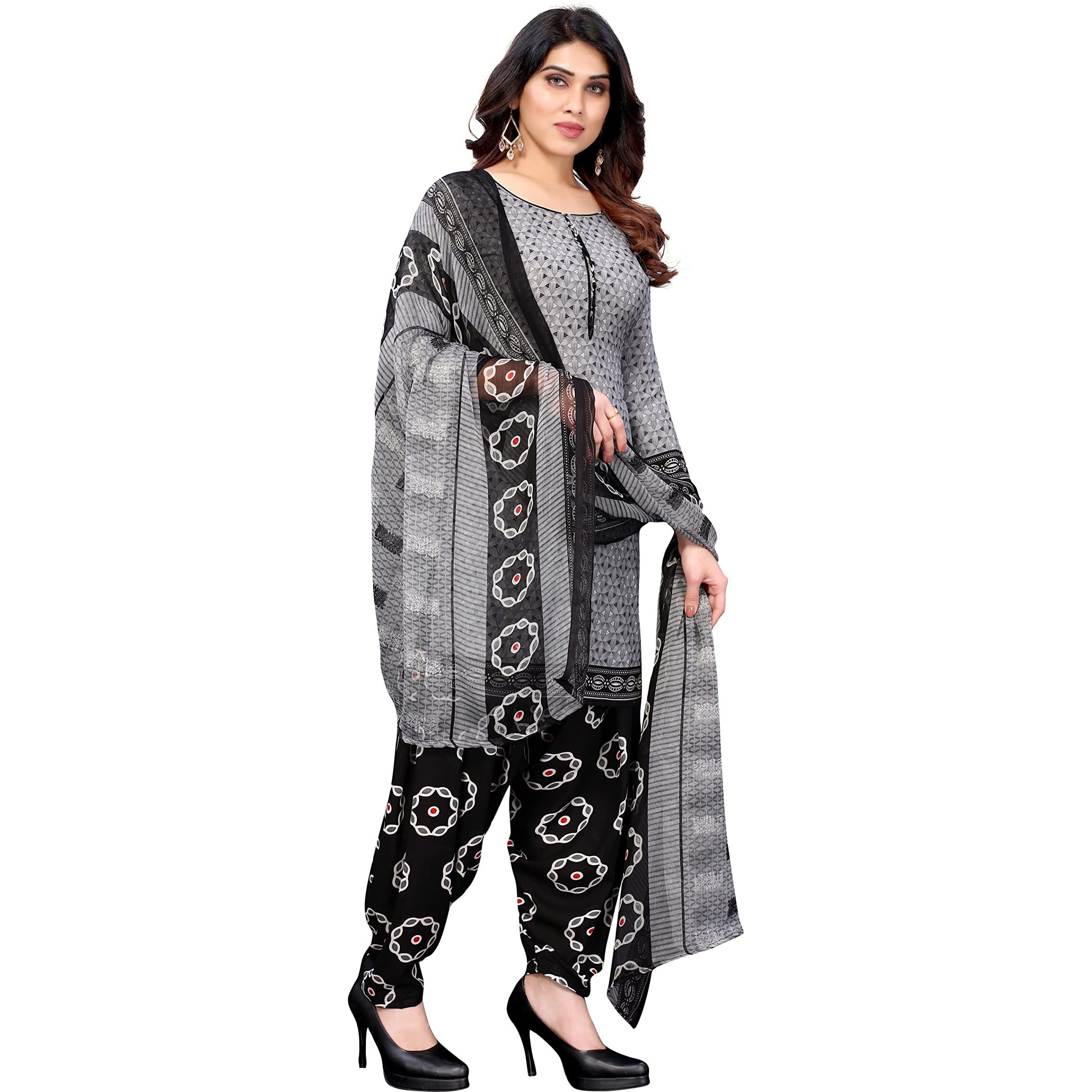 Yashika Women's French Crepe Printed Unstiched Dress Material(FATIMA GREY),Free Size