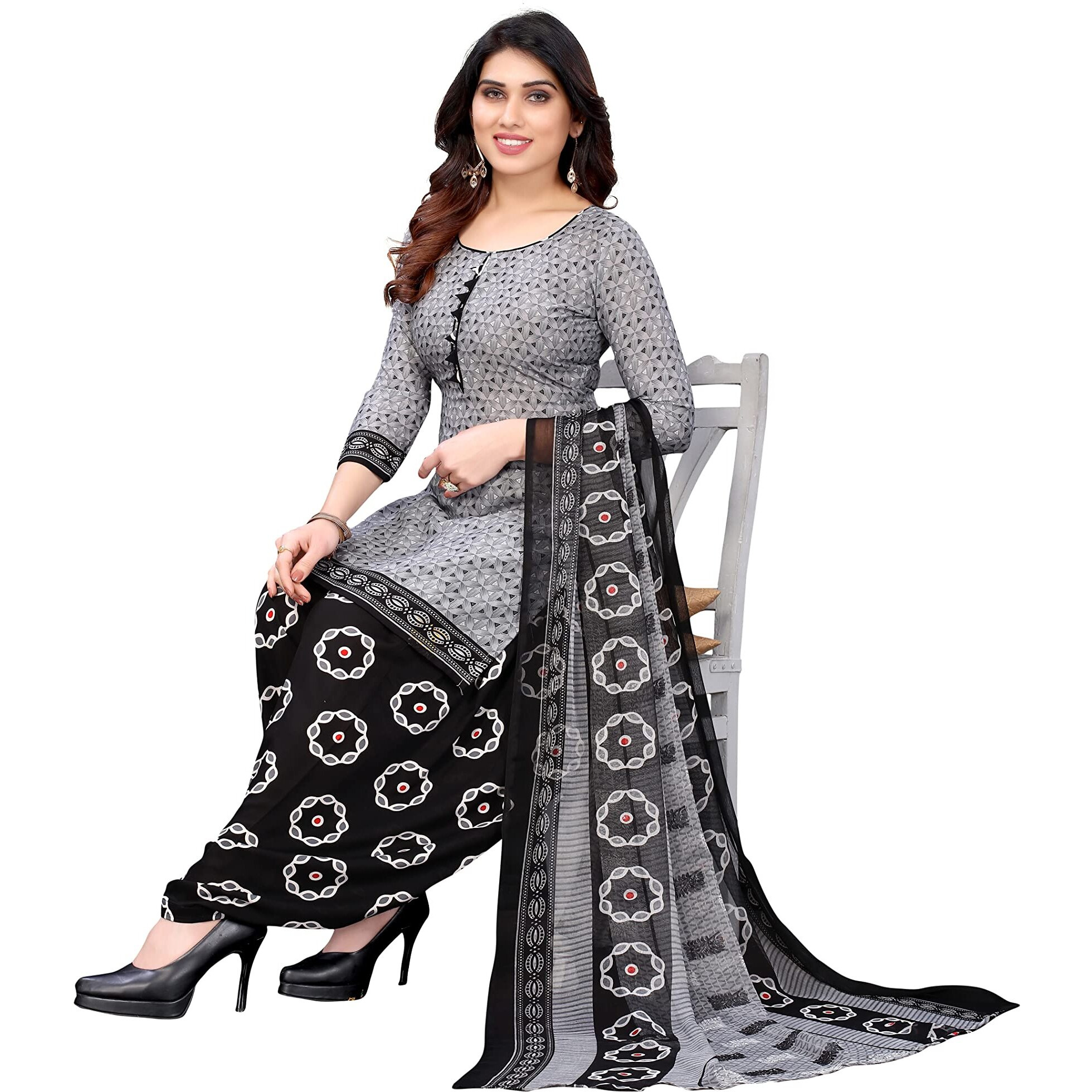 Yashika Women's French Crepe Printed Unstiched Dress Material(FATIMA GREY),Free Size
