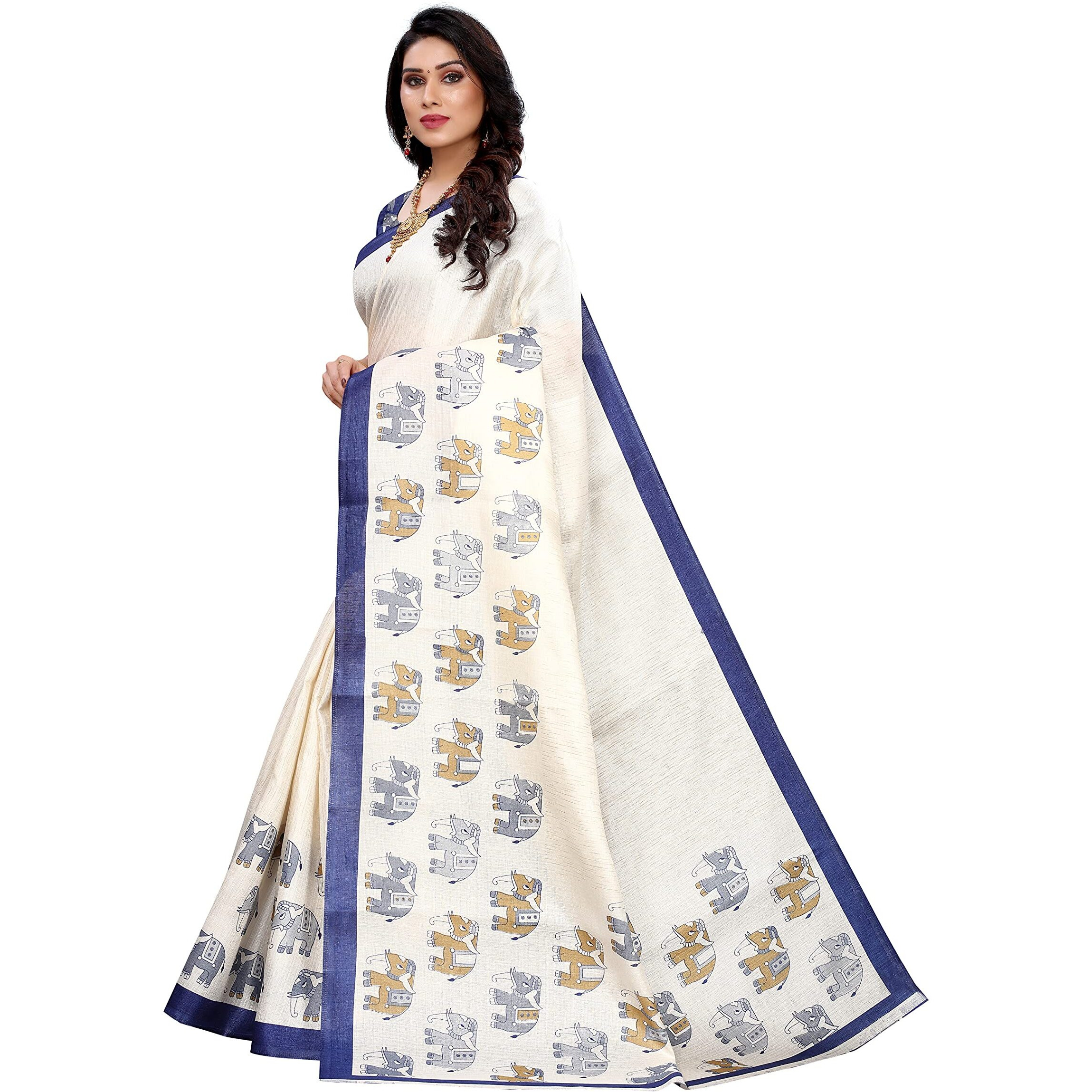 Yashika Women's Art Silk Printed Saree With Blouse Piece(SANVI BLUE_Free Size)