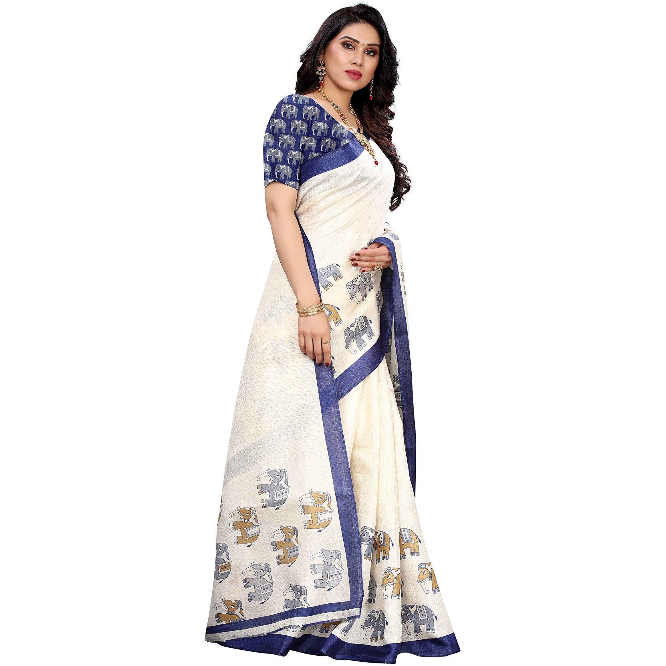 Yashika Women's Art Silk Printed Saree With Blouse Piece(SANVI BLUE_Free Size)