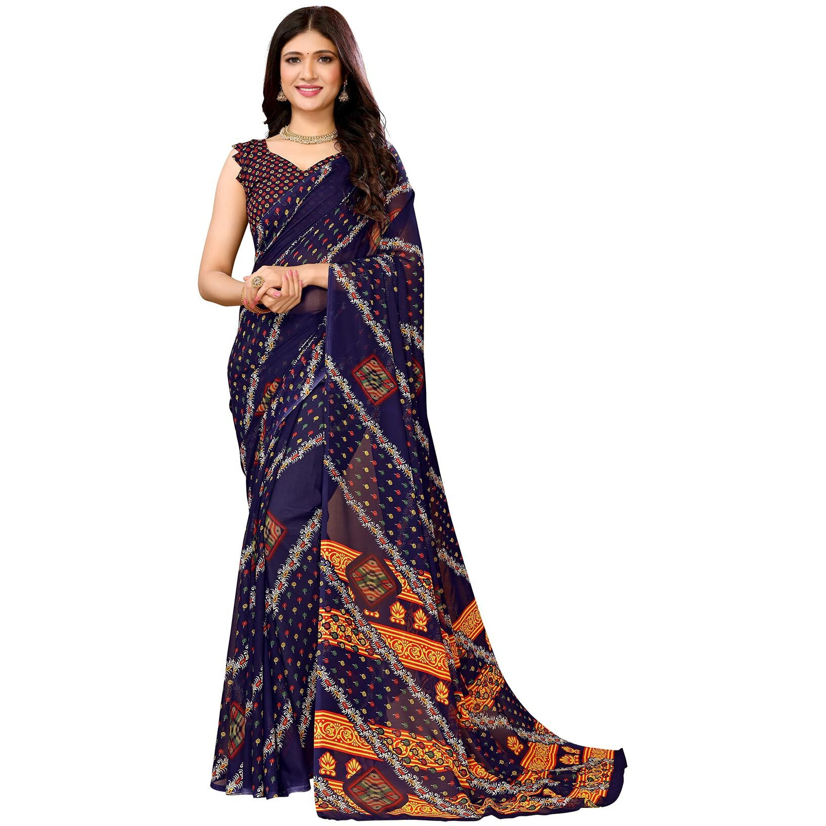 Yashika Woven Georgette Women's Saree (AZ-YS-P1-AMIRA-TWISHA-Parent_Navy)