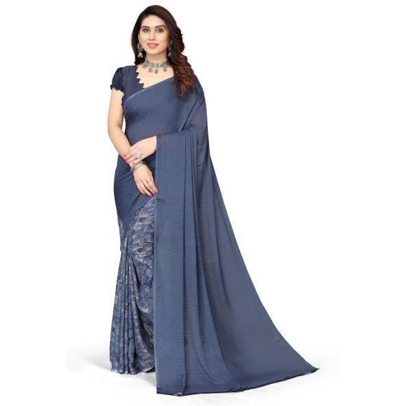 Yashika Womens Georgette Printed Saree With Blouse Piece(HALF INK_N_Free Size)
