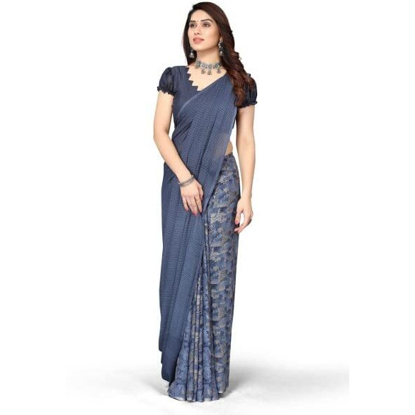 Yashika Womens Georgette Printed Saree With Blouse Piece(HALF INK_N_Free Size)