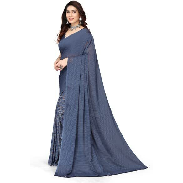 Yashika Womens Georgette Printed Saree With Blouse Piece(HALF INK_N_Free Size)