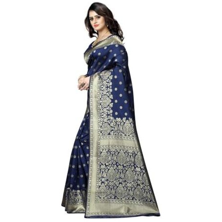 Yashika Women's Zari Woven Cotton Silk Jacquard Saree with Unstitched Blouse Material (AZ-YS-OG1-JESSY Navy