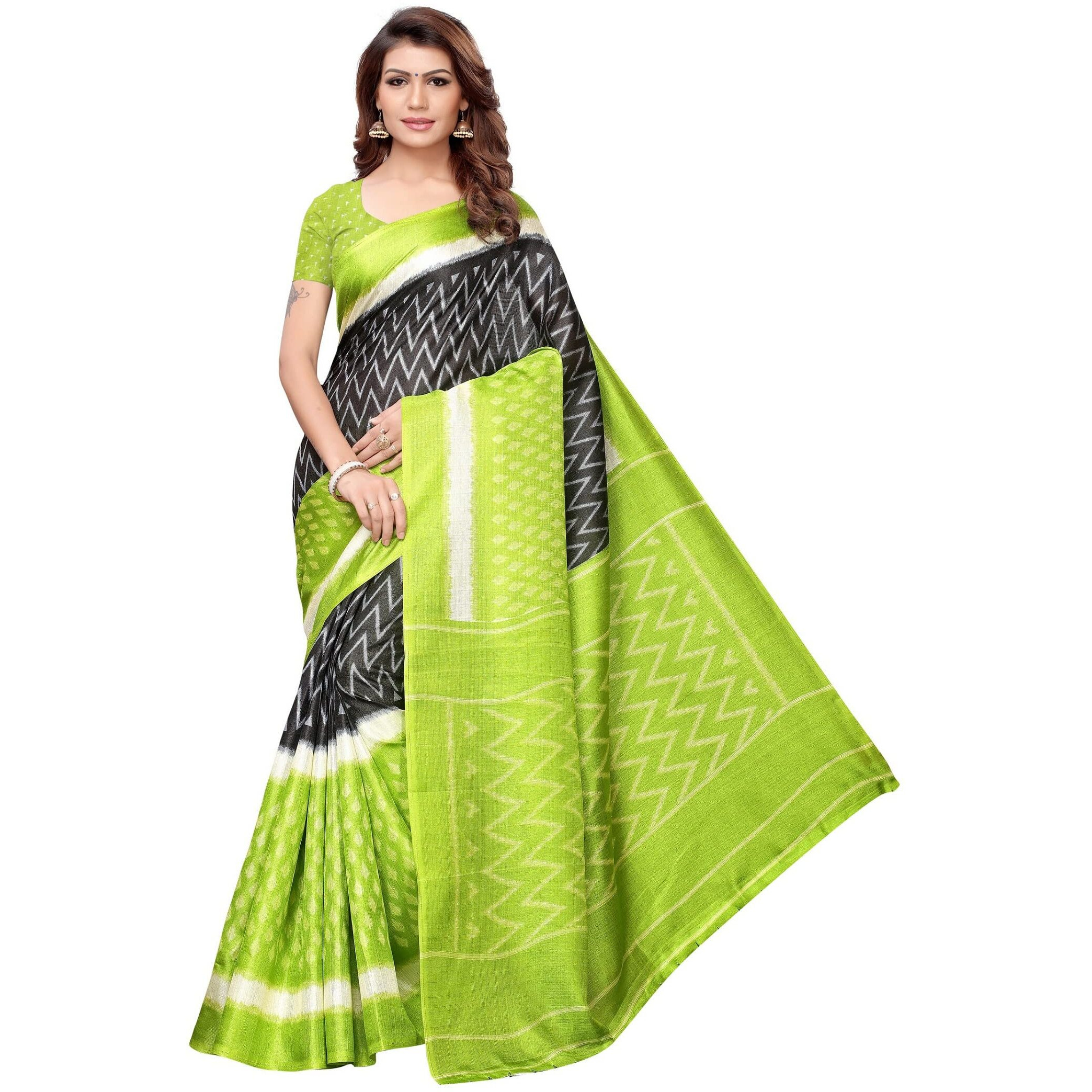 Yashika women's Georgette light weight saree with blouse piece (Multi-Color_Free_Size) SDPL-SNAP MEHENDI