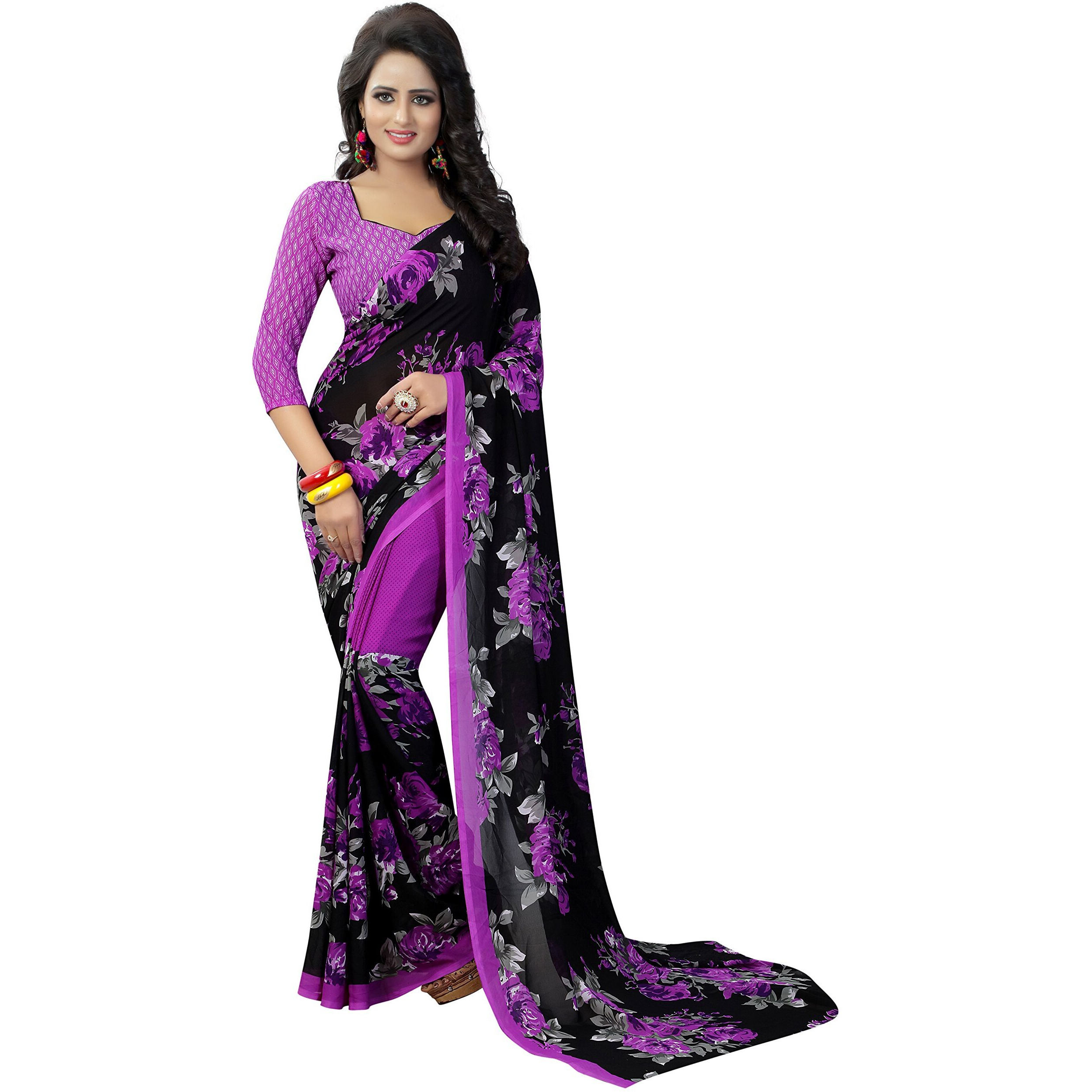 Yashika Georgette with Blouse Piece Saree (SDPL-Floral_Violet_FS)