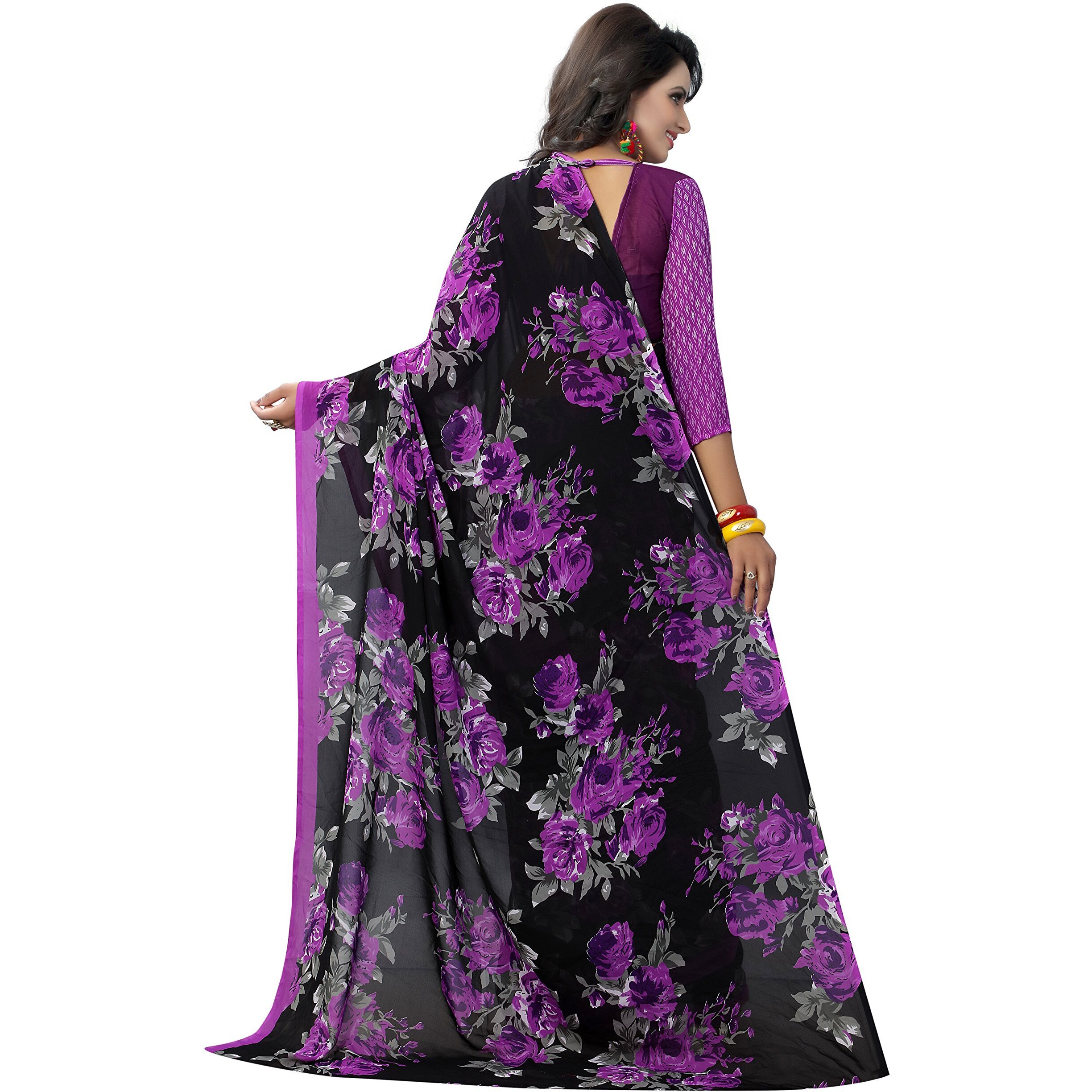 Yashika Georgette with Blouse Piece Saree (SDPL-Floral_Violet_FS)