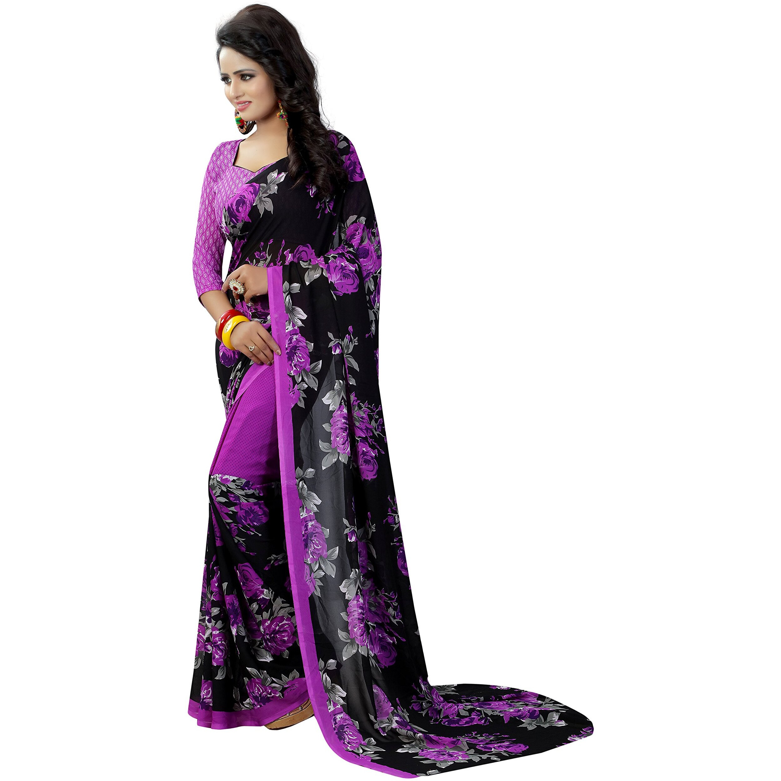 Yashika Georgette with Blouse Piece Saree (SDPL-Floral_Violet_FS)