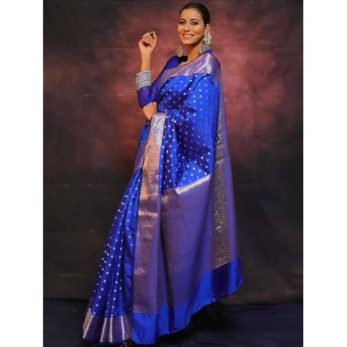 Yashika Women's Banarasi Kanjivaram Cotton Silk Woven Saree with Unstitched Blouse Material (AZ-YS-OG-SIMMI BLUE)