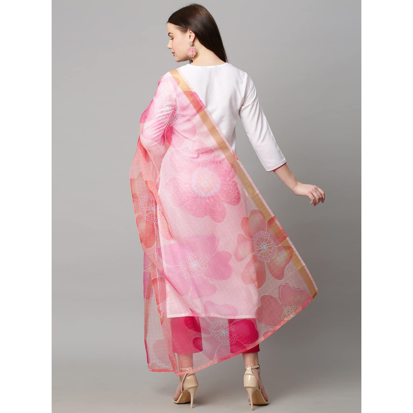 ANNI DESIGNER Women's Cotton Blend Solid Straight Kurta with Pant & with Dupatta (Chora WP_White_3XL_White_XXX-Large)