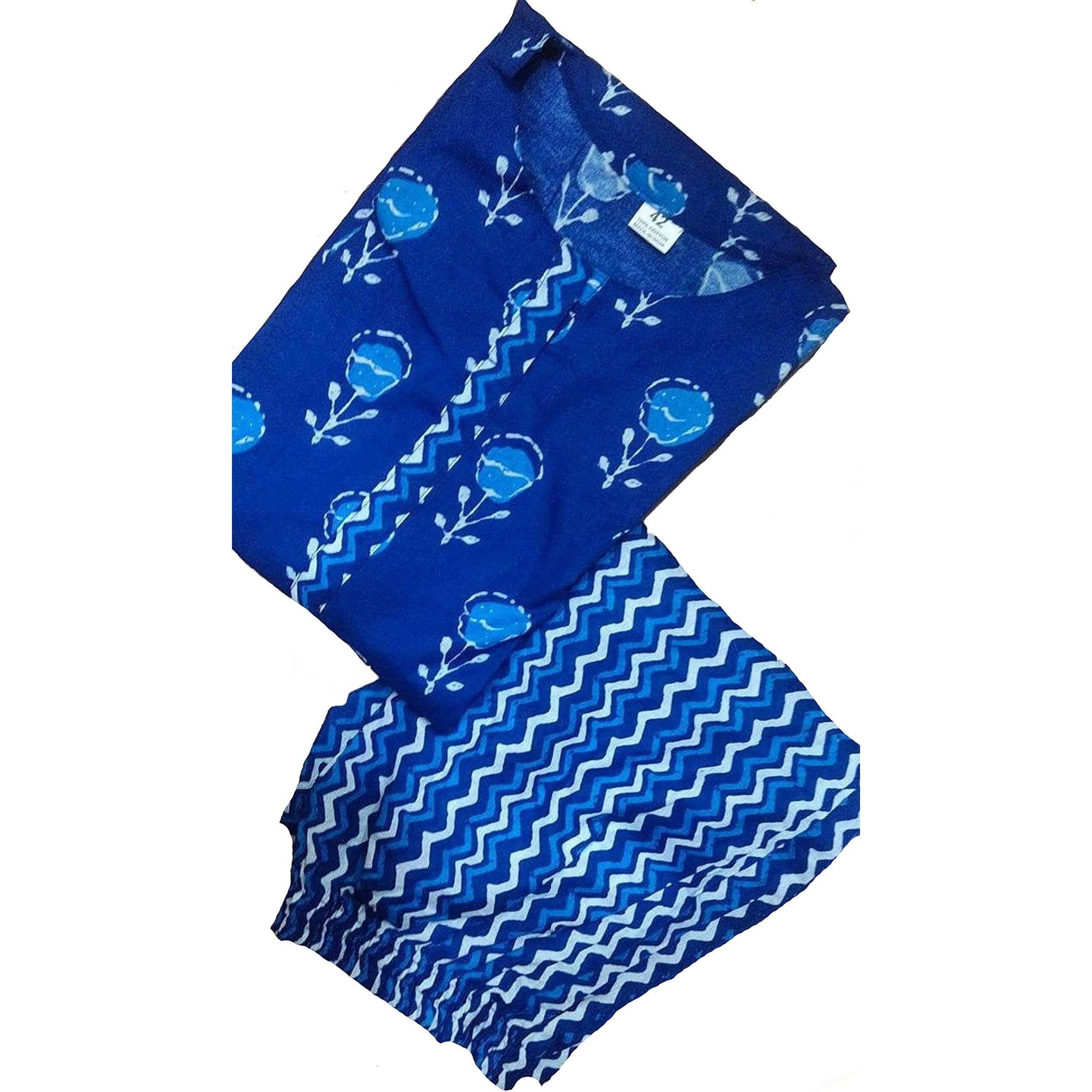 ANNI DESIGNER Women's Pure Cotton Flower Print Kurta Plazzo Set (Blue,S)