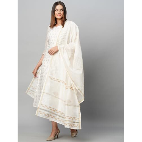 ANNI DESIGNER Women's Cotton Blend Straight Printed Kurta with Pant & Dupatta (Saligram Cream_3XL_Cream_XXX-Large)