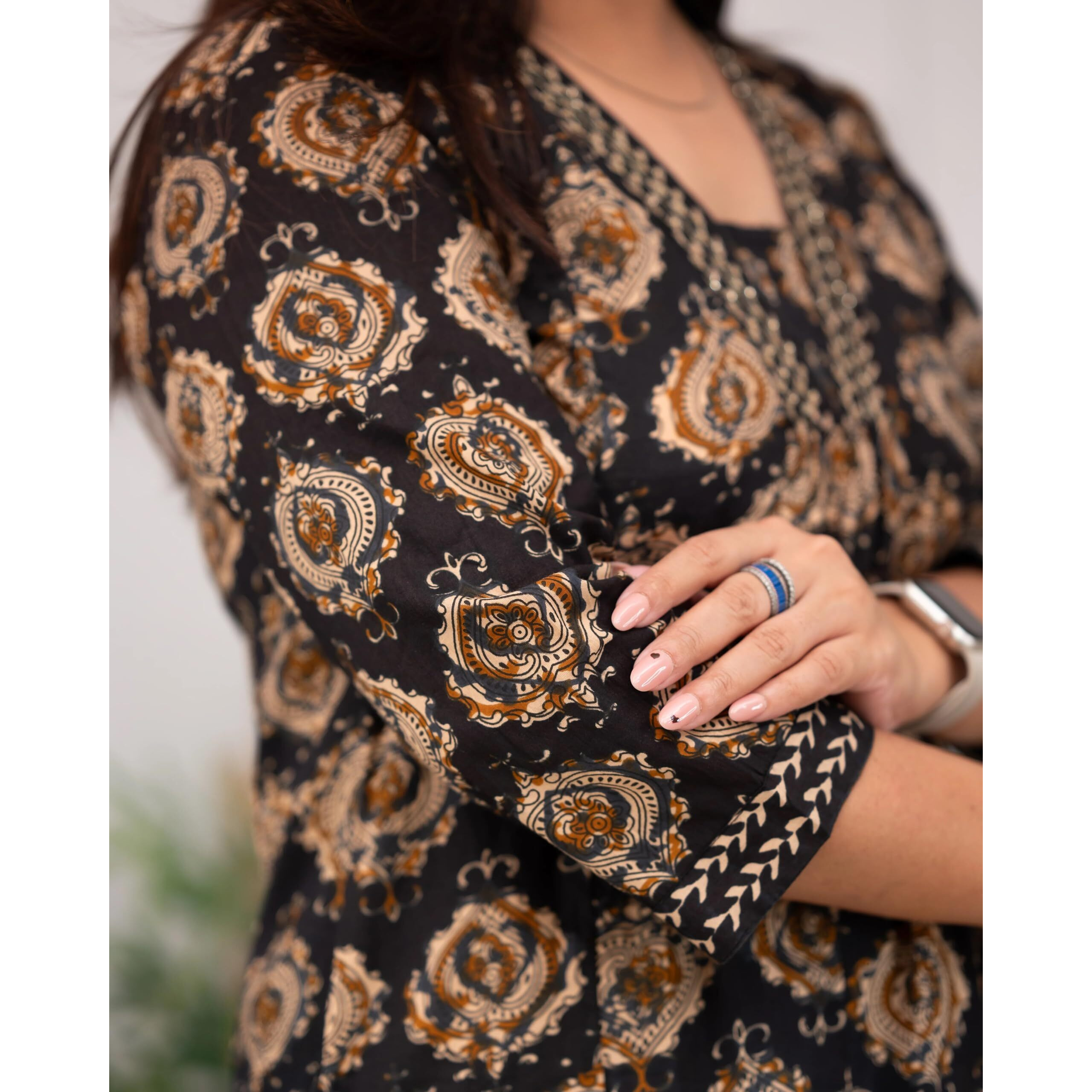KLOSIA Viscose Women Straight Printed Kurta and Pant Set with Dupatta (in, Alpha, 2XL, Black)