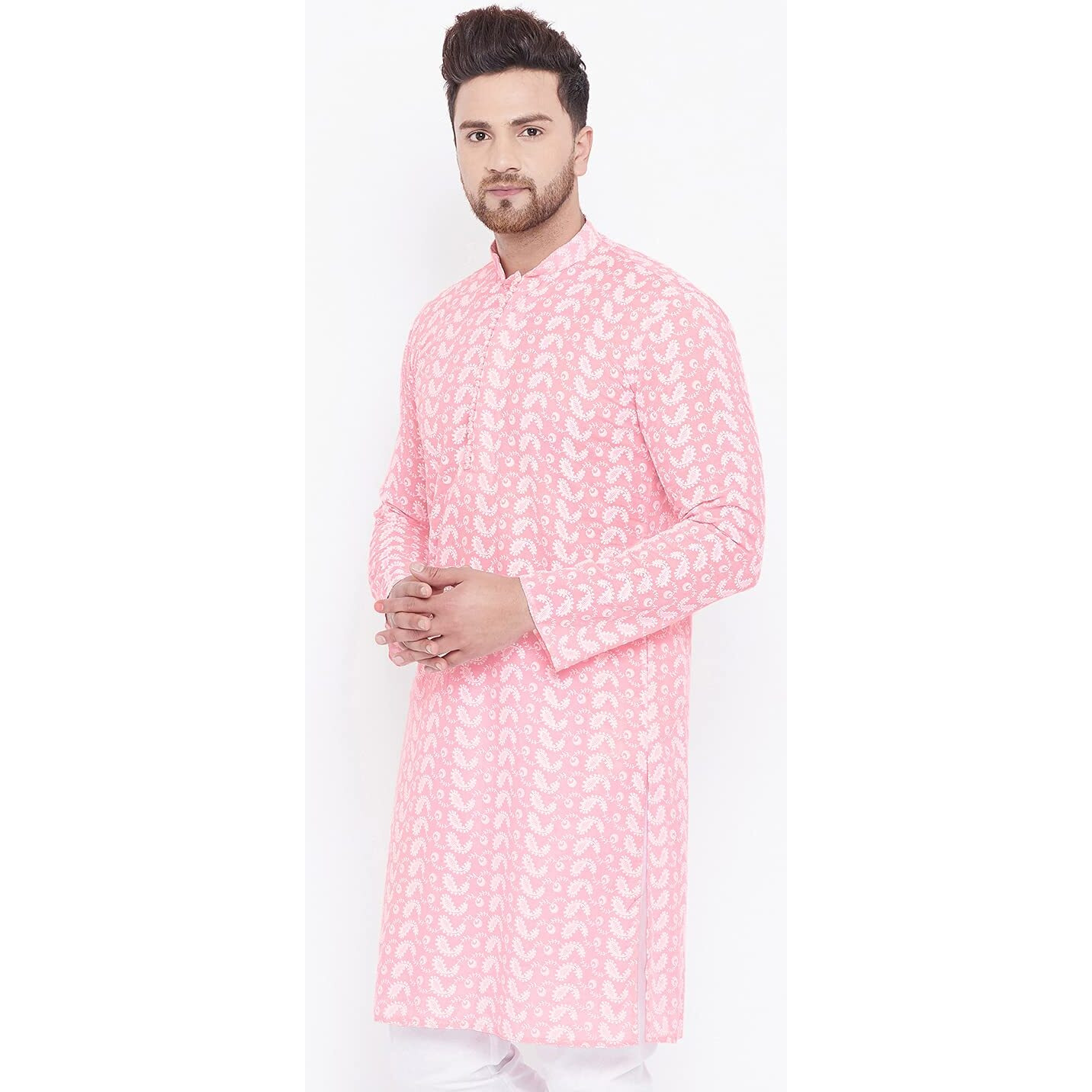VASTRAMAY Mens Cotton Pink and White Kurta - Elegance for Festivals & Events_VASMK094PN_44