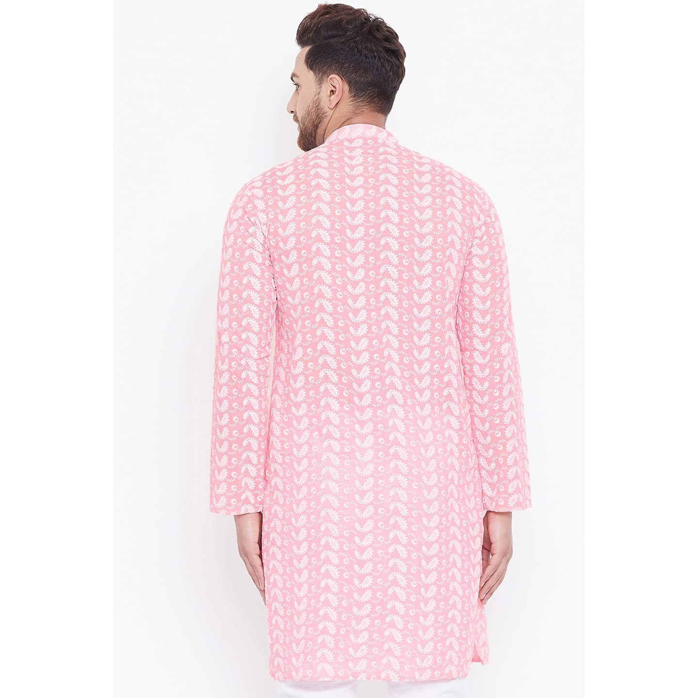 VASTRAMAY Mens Cotton Pink and White Kurta - Elegance for Festivals & Events_VASMK094PN_44