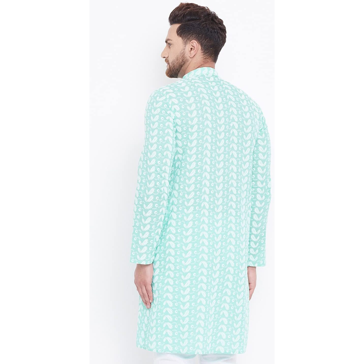 VASTRAMAY Mens Cotton Green and White Kurta - Elegance for Festivals & Events_VASMK094GN_38