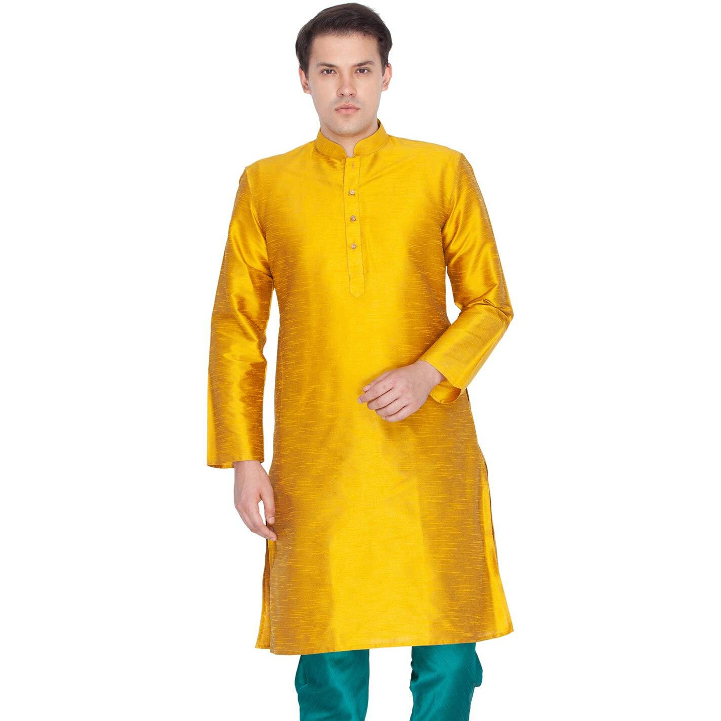 VASTRAMAY Men's Cotton Silk Blend Kurta-New Yellow