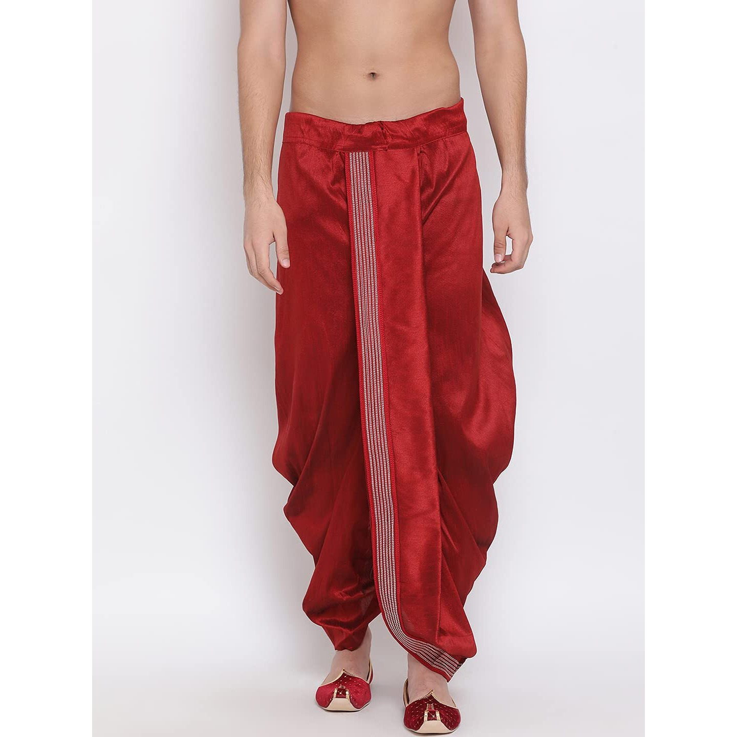 VASTRAMAY Men's Maroon Silk Blend Ethnic Dhoti(Gold_Free Size_VASMDT007MA)