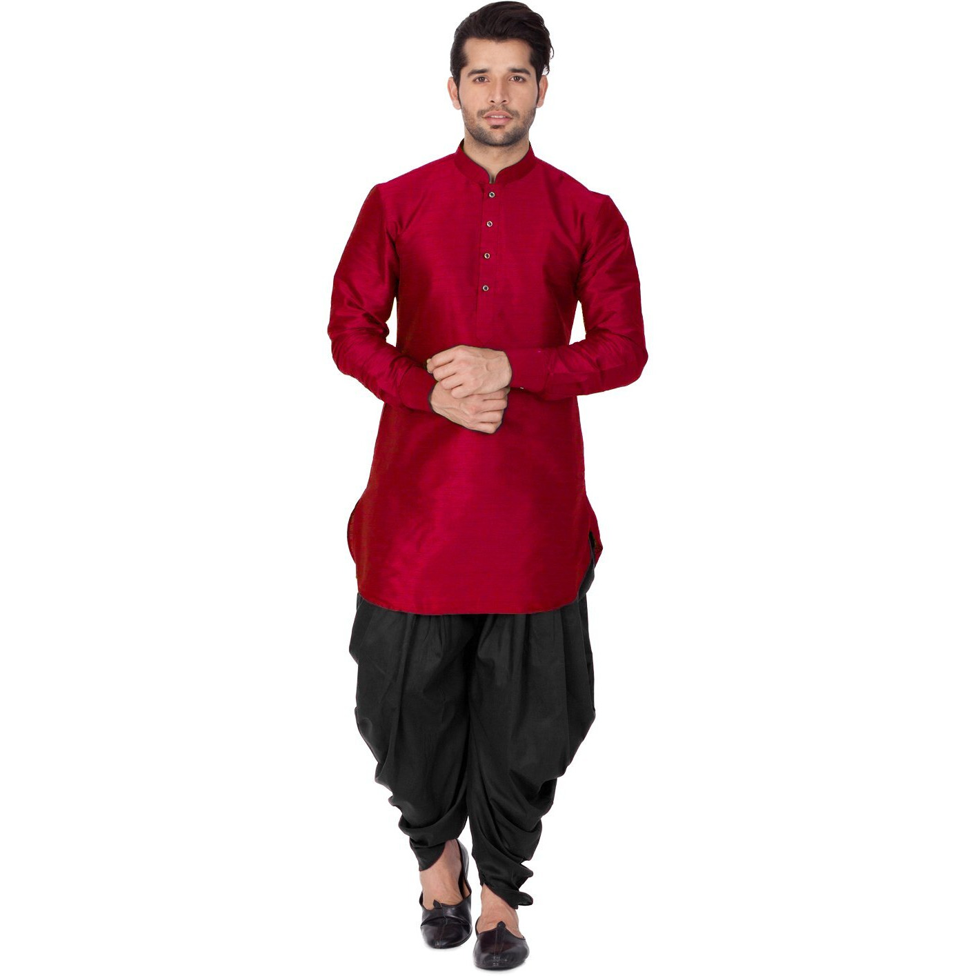 VASTRAMAY VM Mens Silk Blend Maroon Kurta And Dhoti Set - Classic Ethnic Attire_VASMUK001MAnCDBL_40