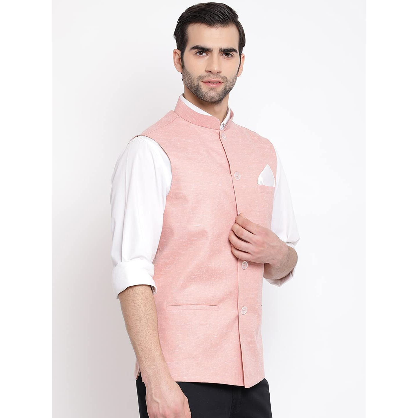 VASTRAMAY Mens Cotton Blend Coffee Nehru Jacket - Timeless Style & Versatility | Classic Royal Pastal Ethnic Sleeveless Coat for Formal & Casual Wear_VASMJ049CO_42