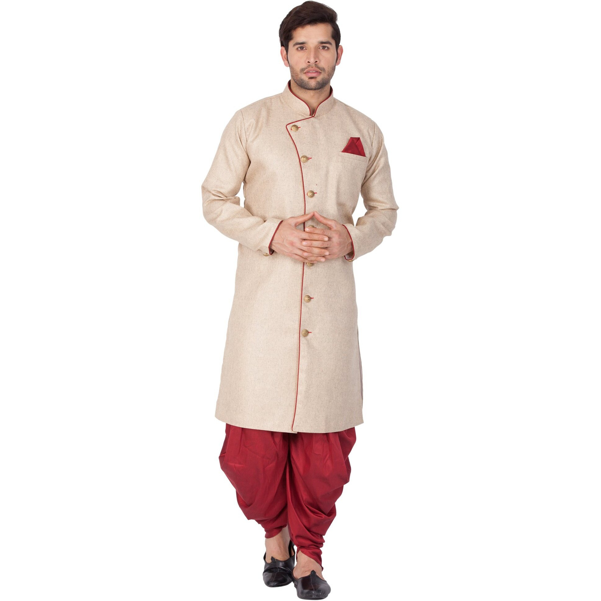 VASTRAMAY VM Mens Cotton Blend Biscuit Sherwani Patiala Dhoti Set - Regal Ethnic Ensemble for Weddings and Festivals_VASMSW124nCDMA_44