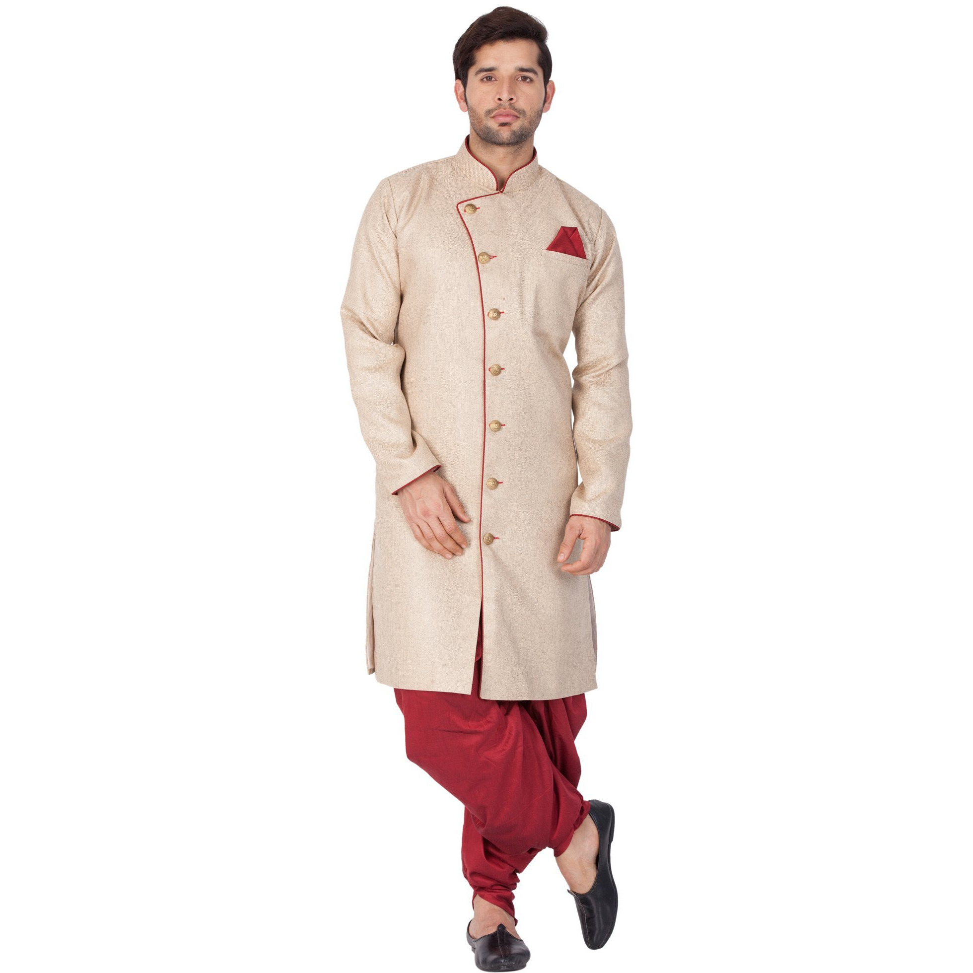 VASTRAMAY VM Mens Cotton Blend Biscuit Sherwani Patiala Dhoti Set - Regal Ethnic Ensemble for Weddings and Festivals_VASMSW124nCDMA_44