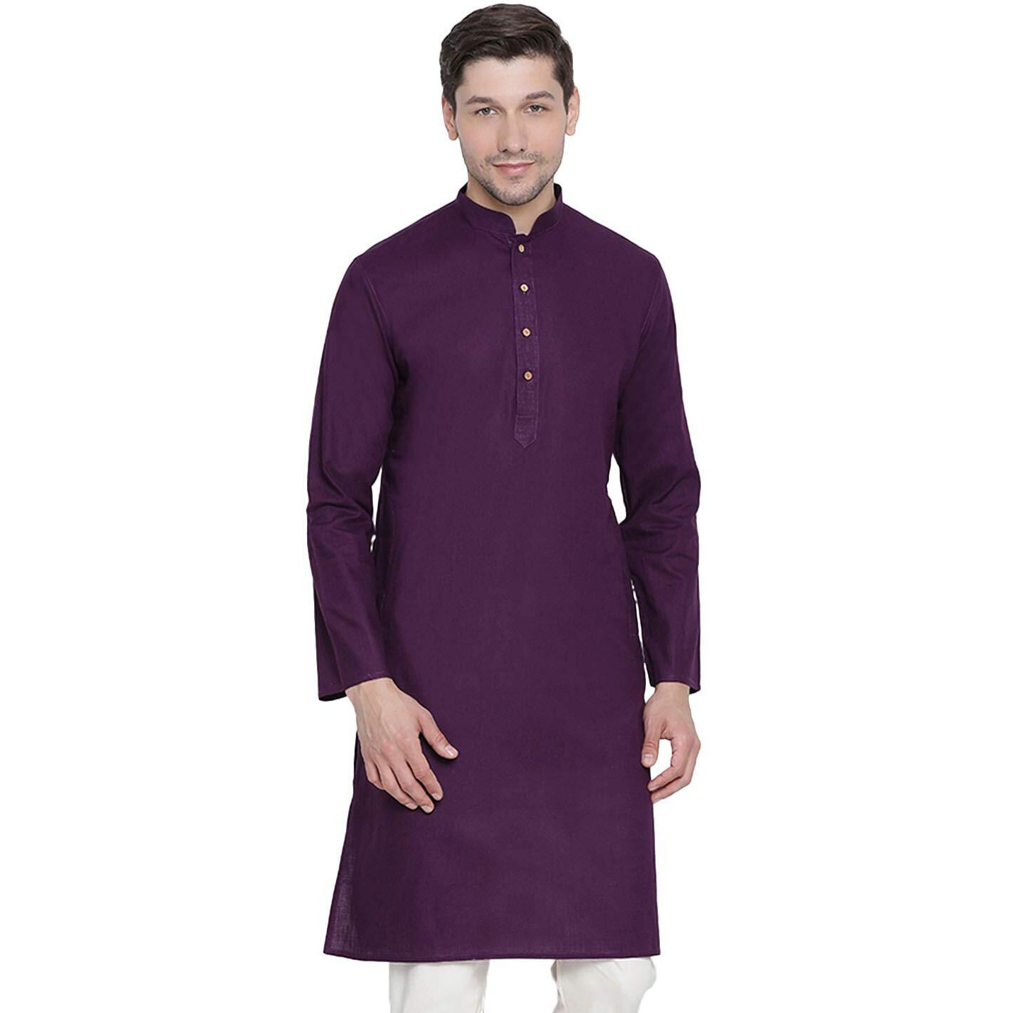 VASTRAMAY Men Purple Cotton Only Kurta (VASMK007PU_36)