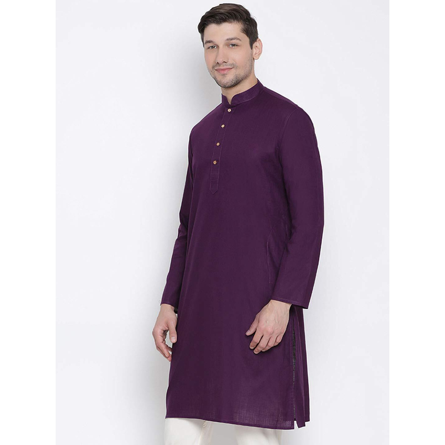 VASTRAMAY Men Purple Cotton Only Kurta (VASMK007PU_36)