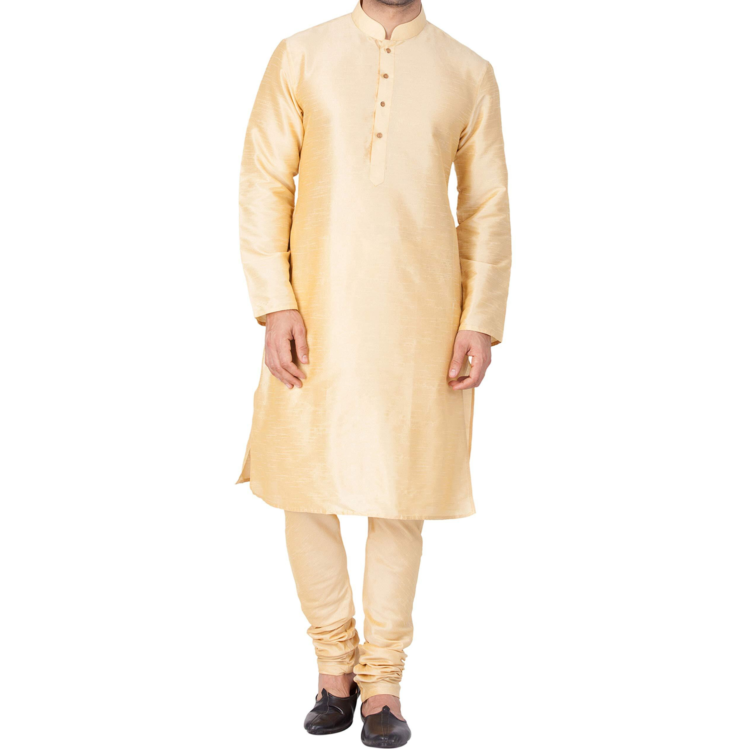 VASTRAMAY VM Mens Silk Blend Gold Kurta Pyjama Set - Classic Ethnic Attire for Timeless Style and Cultural Celebrations_VASMKGO001nPGO_42