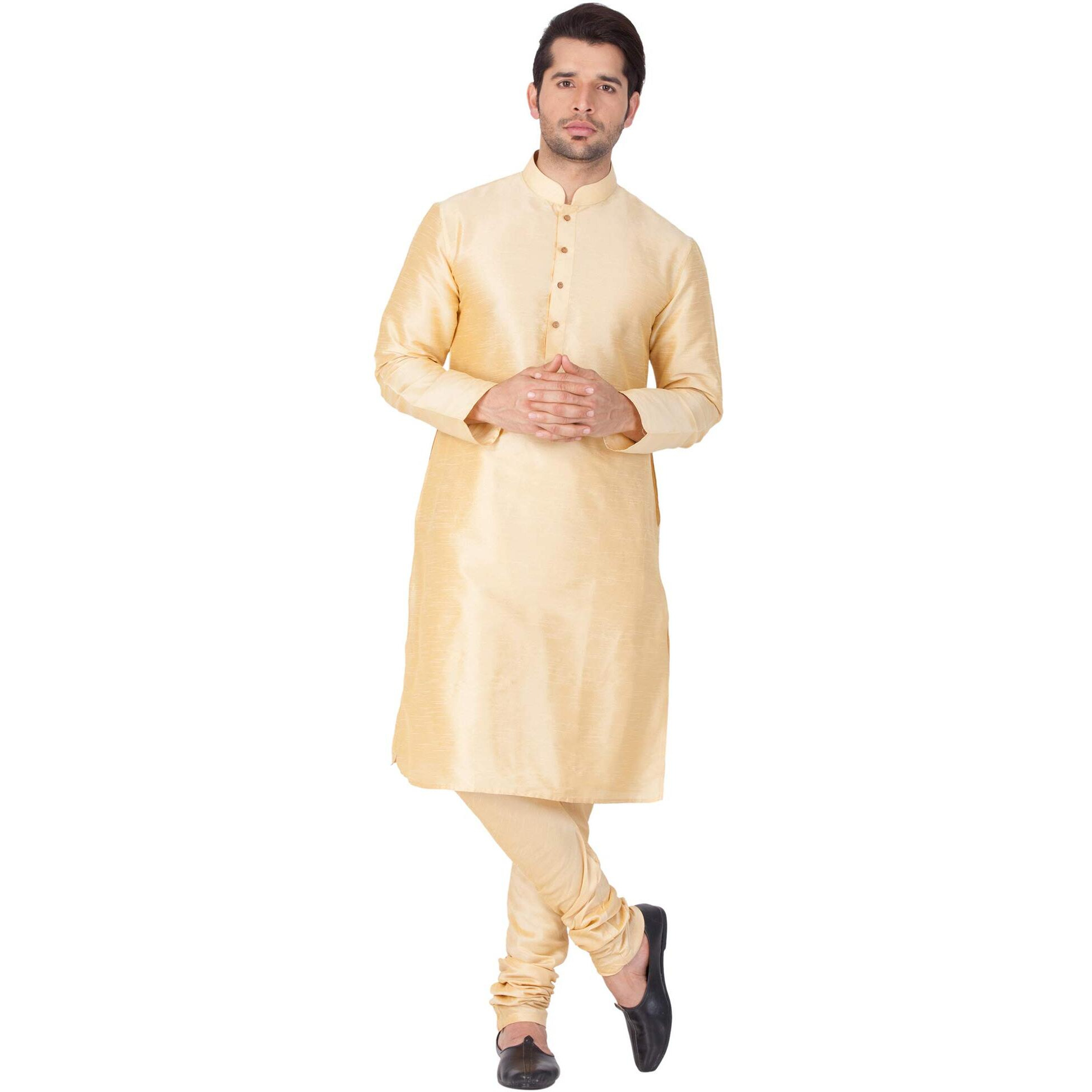 VASTRAMAY VM Mens Silk Blend Gold Kurta Pyjama Set - Classic Ethnic Attire for Timeless Style and Cultural Celebrations_VASMKGO001nPGO_42
