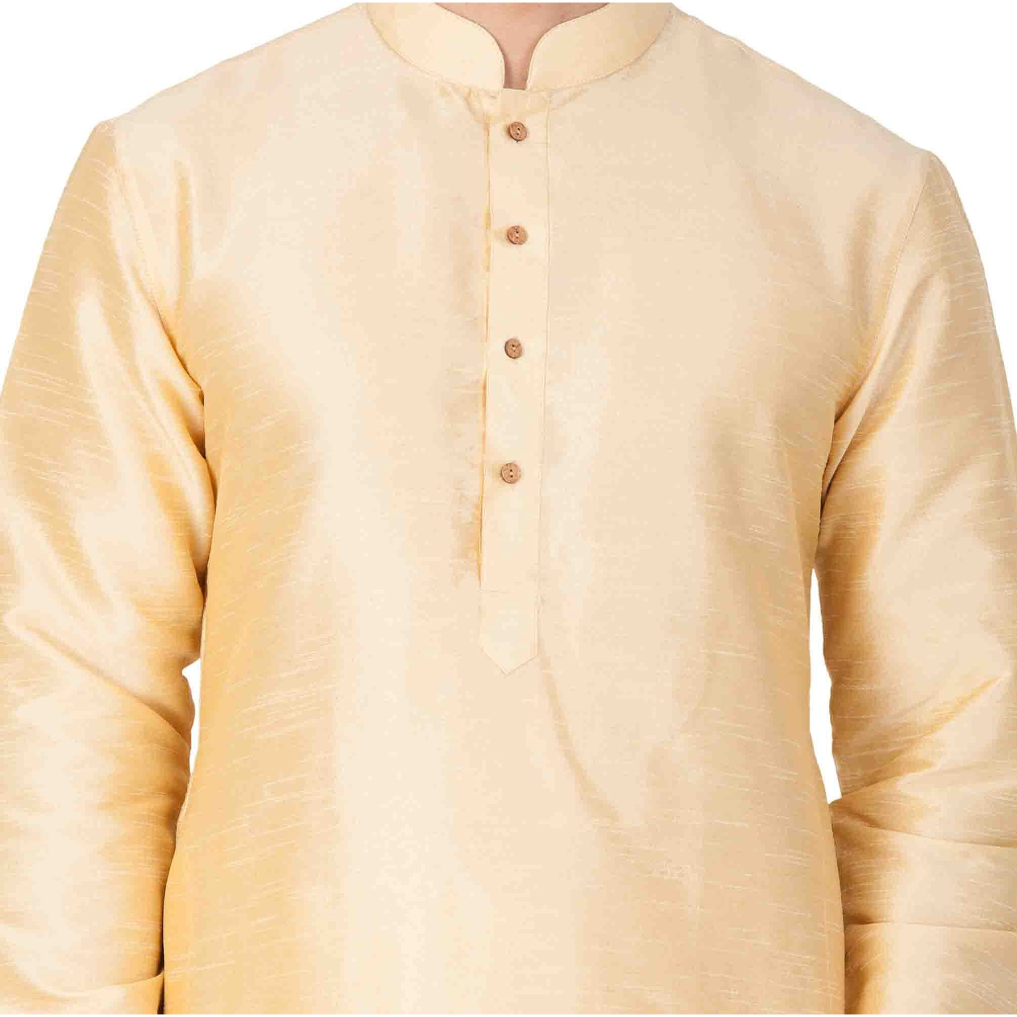 VASTRAMAY VM Mens Silk Blend Gold Kurta Pyjama Set - Classic Ethnic Attire for Timeless Style and Cultural Celebrations_VASMKGO001nPGO_42