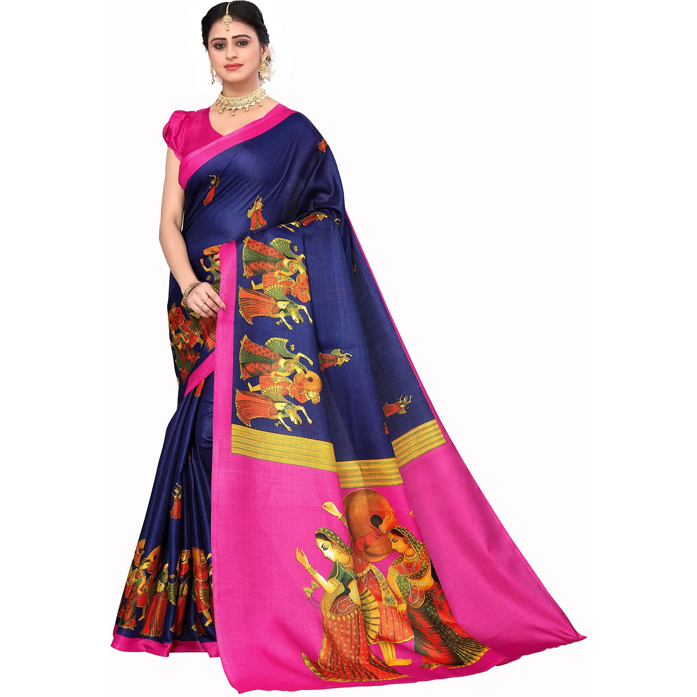 Yashika Women's Art Silk Saree with Blouse Piece (New-RAJARANI Navy)