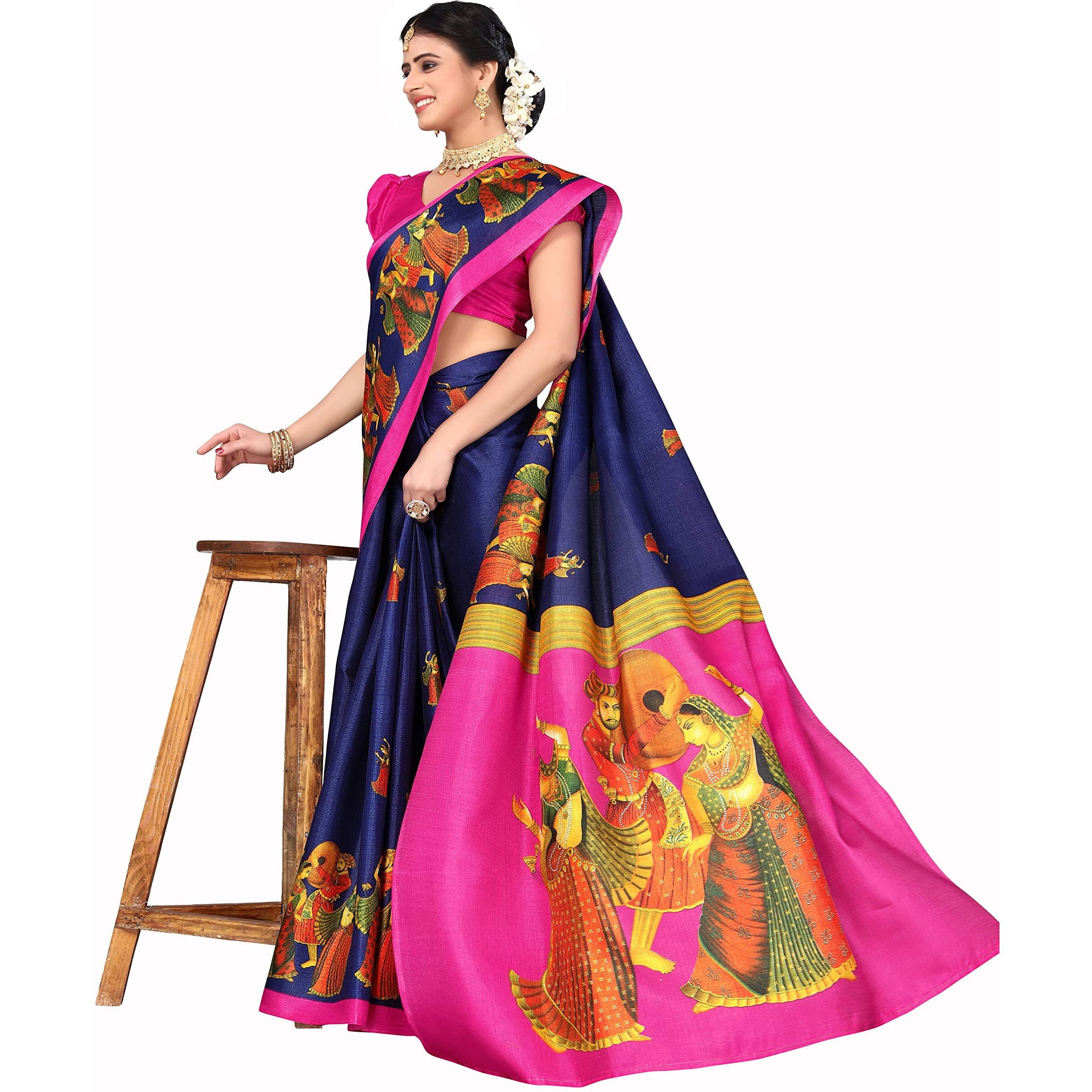 Yashika Women's Art Silk Saree with Blouse Piece (New-RAJARANI Navy)