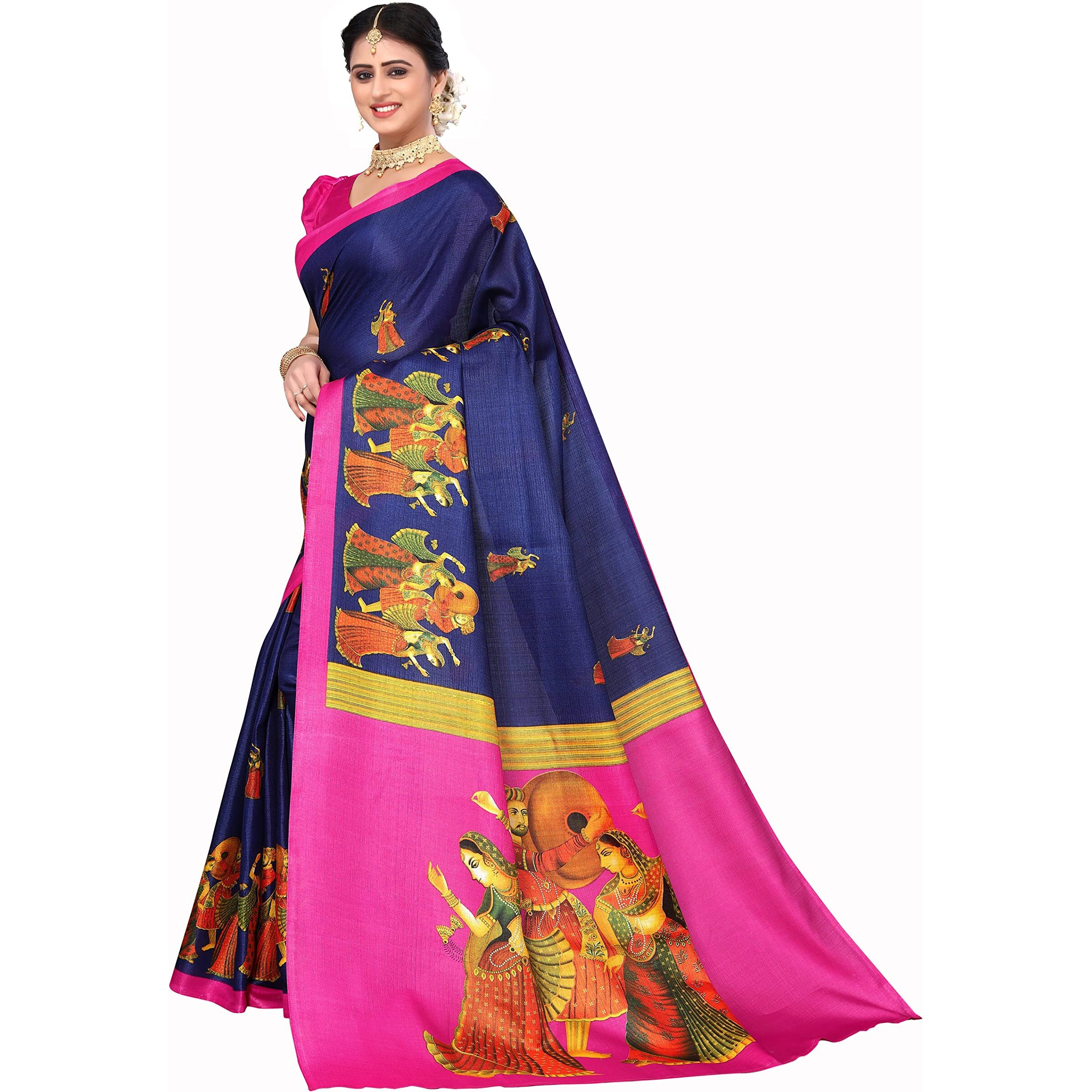Yashika Women's Art Silk Saree with Blouse Piece (New-RAJARANI Navy)