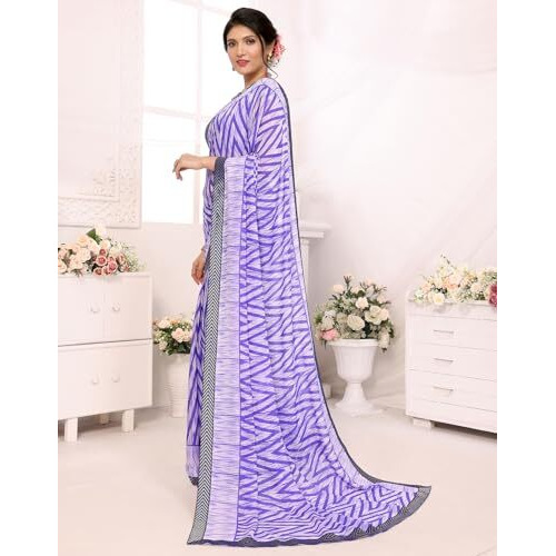 Yashika Women's Plain Zigzag Print Georgette Saree with Lace and Unstitched Blouse Material (AZ-YS-P1-ANSHIKA Violet-New