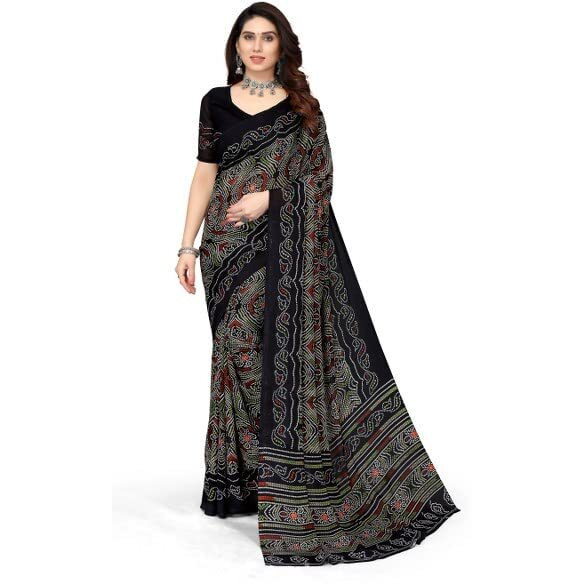 Yashika Womens Georgette Printed Saree With Blouse Piece(AAYUSHI BLACK_N_Free Size)