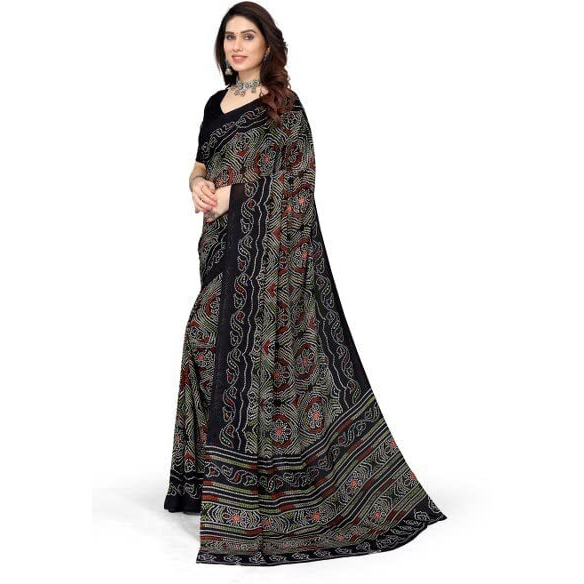 Yashika Womens Georgette Printed Saree With Blouse Piece(AAYUSHI BLACK_N_Free Size)