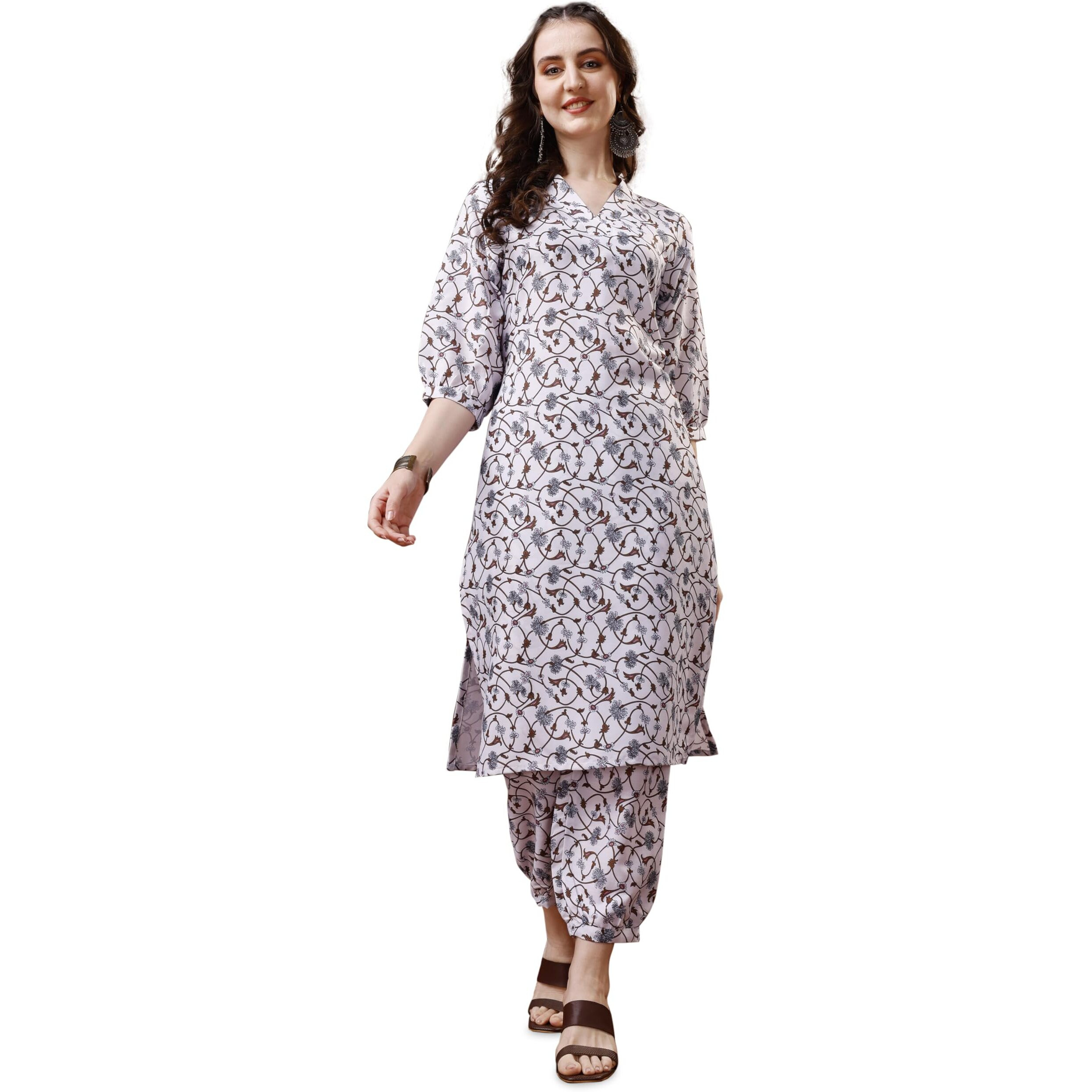 Yashika Women's Printed Cotton Blend Sraight Kurta Pant Set||AZ-YS-P1-KS2072-L White