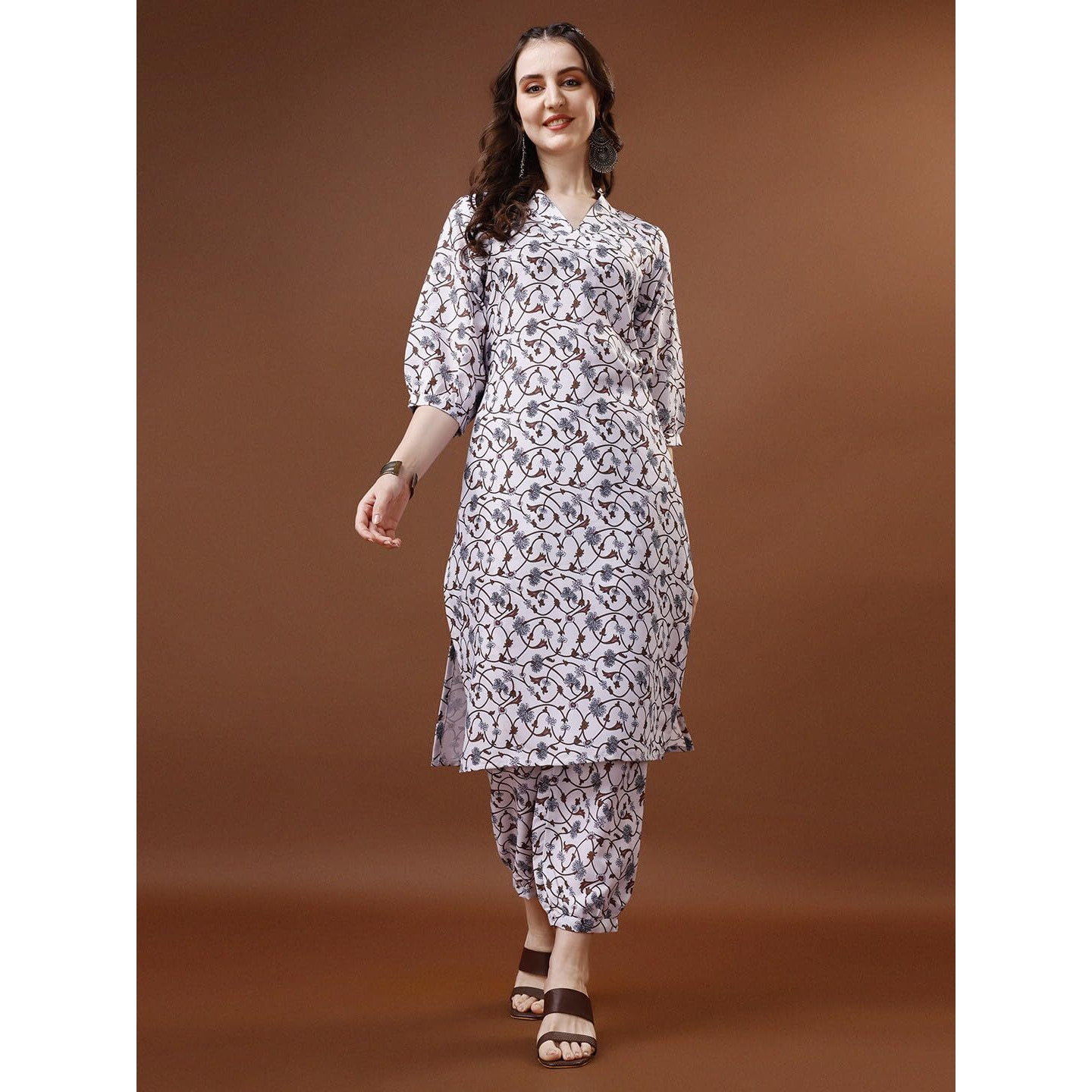 Yashika Women's Printed Cotton Blend Sraight Kurta Pant Set||AZ-YS-P1-KS2072-L White