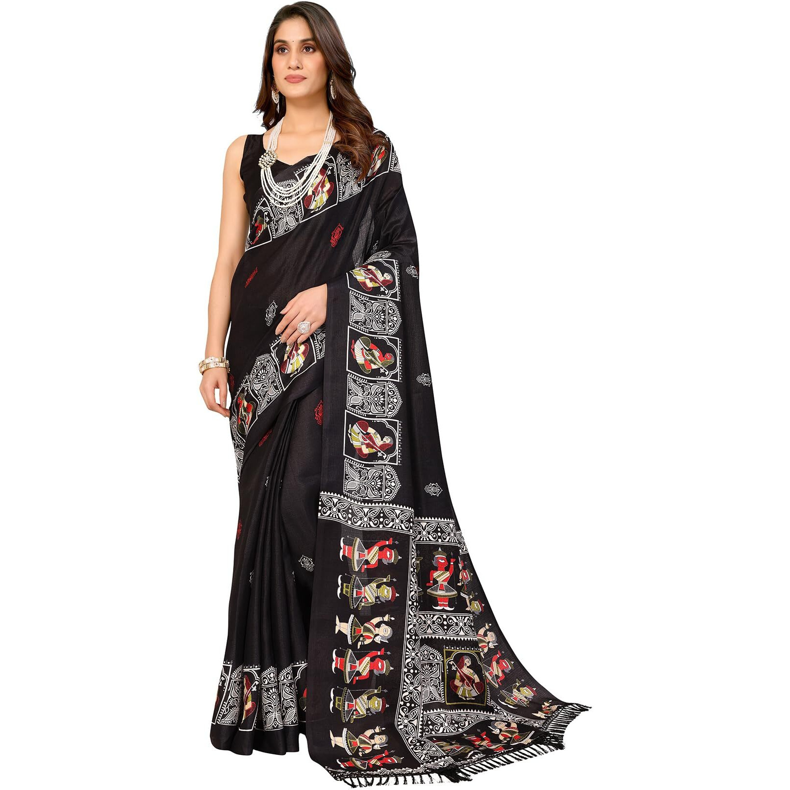 Yashika Women's Woven Latest Art Silk and Tassels Saree with Unstitched Blouse Material (AZ-YS-P1-NAFIZA-Parent_Black)