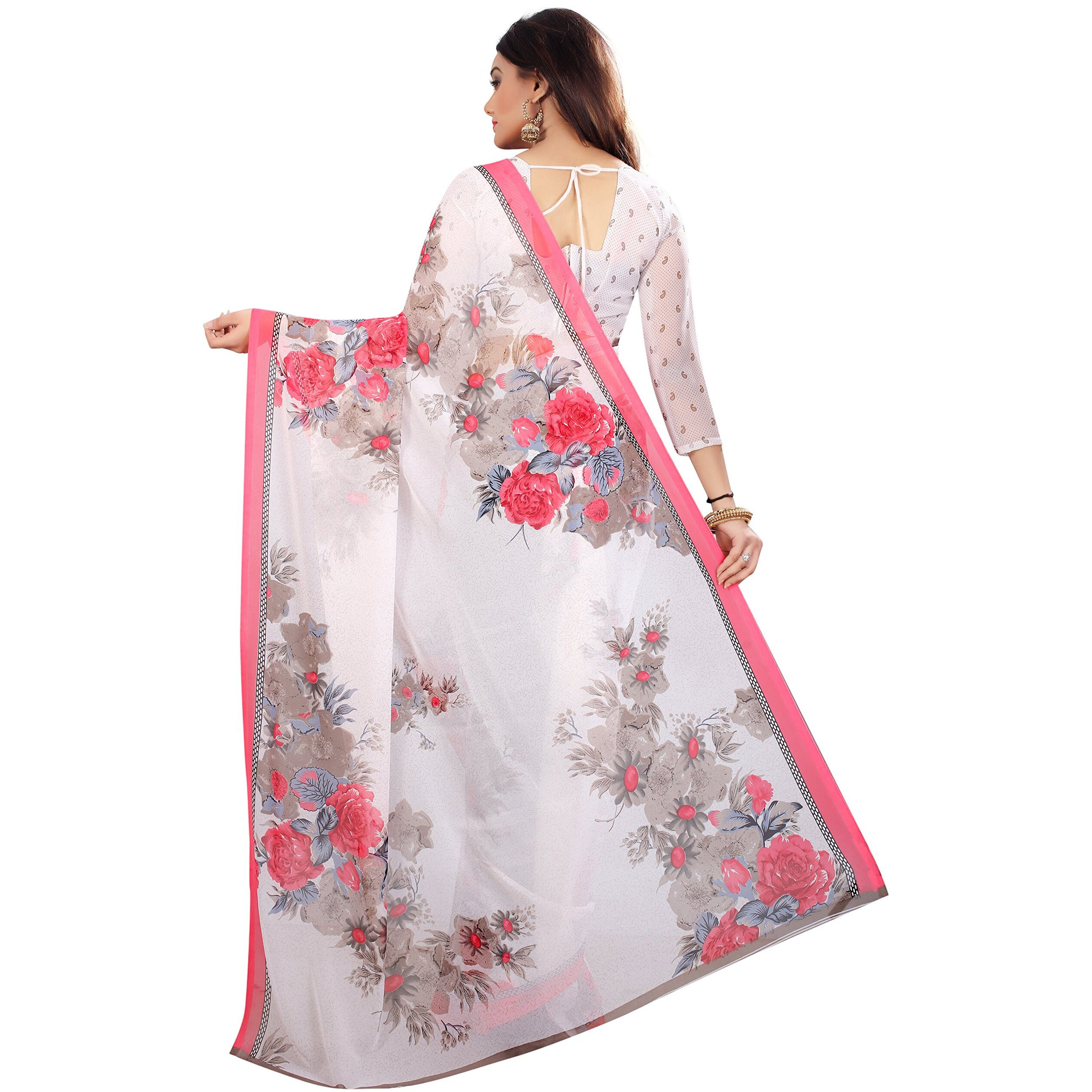 Yashika Women's Georgette Saree With Blouse (SDPL-APSARA WHITE_White_Free Size_Multicolor)