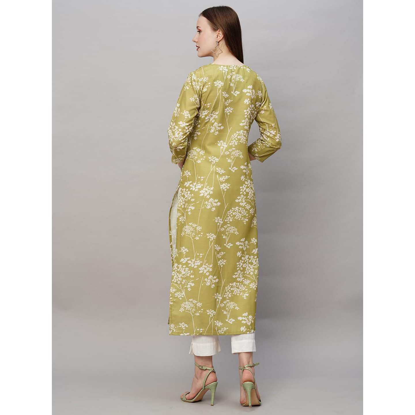 ANNI DESIGNER Women's Cotton Blend Chikankari EmbroideGreen Straight Kurta (Rutika-Mehandi_S_Green_Small)