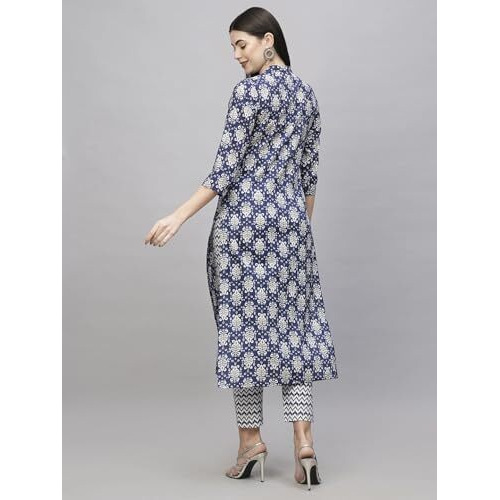 ANNI DESIGNER Women's Cotton Blend Straight Printed Kurta with Pant (Babita Blue_XL_Blue_X-Large)